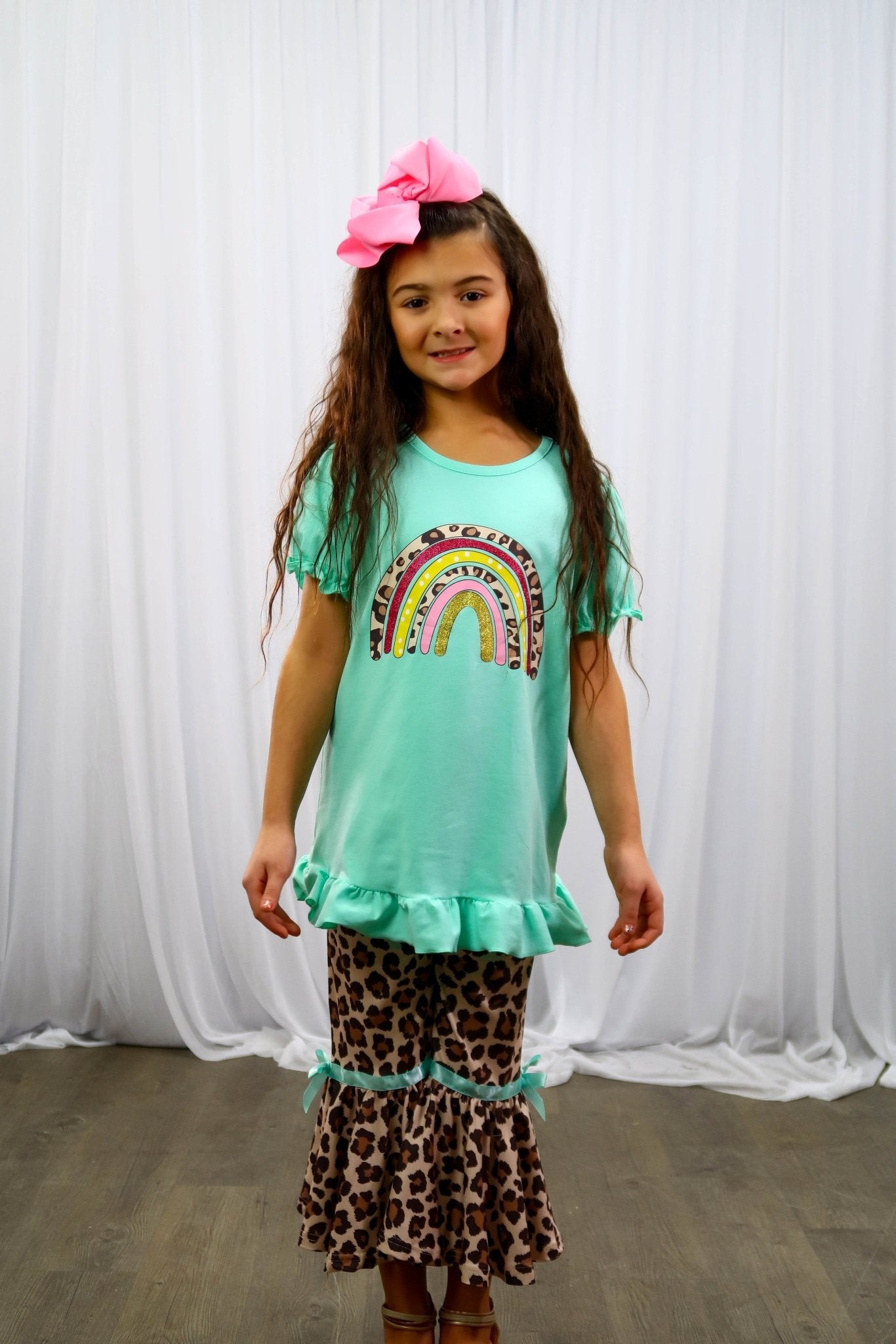 Teal & Leopard Rainbow Outfit - Marie Nicole Clothing