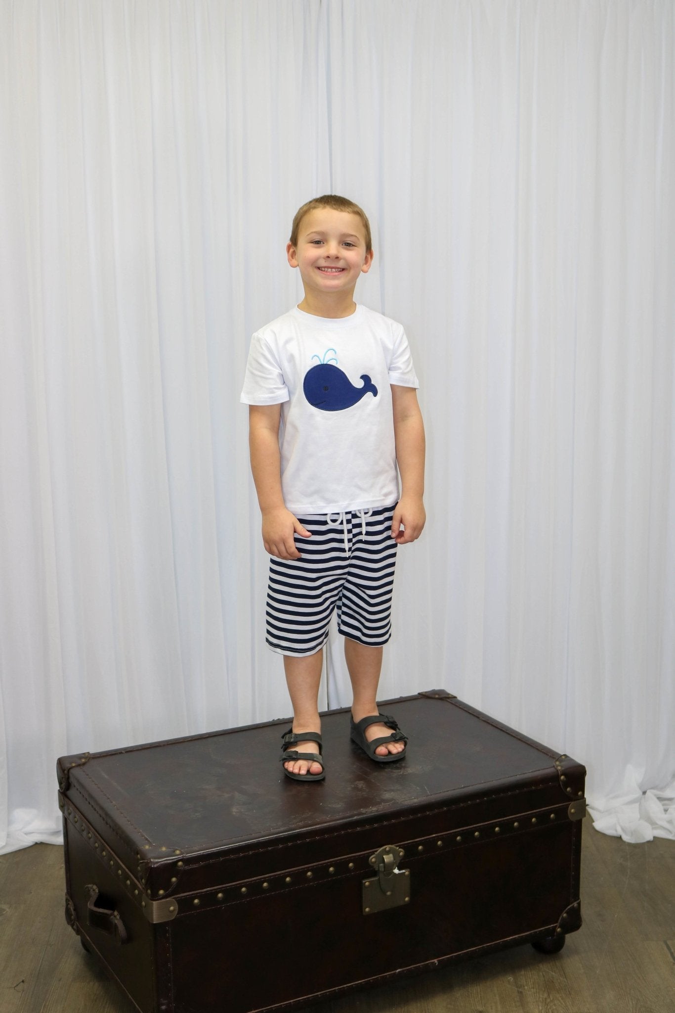 Navy Striped Whale Outfit - Marie Nicole Clothing