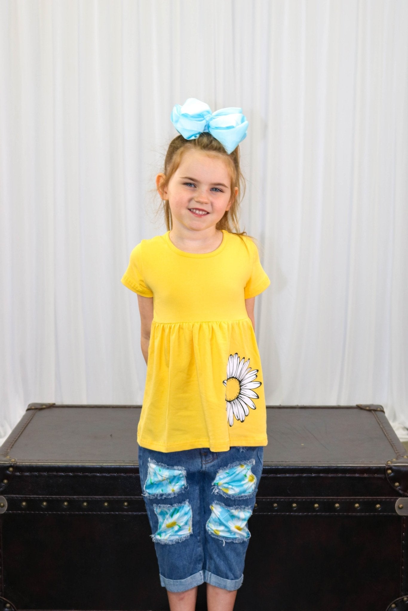 Yellow & Blue Flower Tunic & Denim Outfit - Marie Nicole Clothing