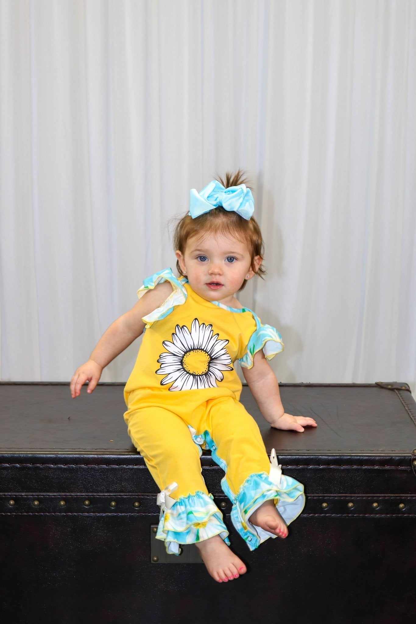 Yellow & Blue Flower Ruffle Romper - Marie Nicole Clothing