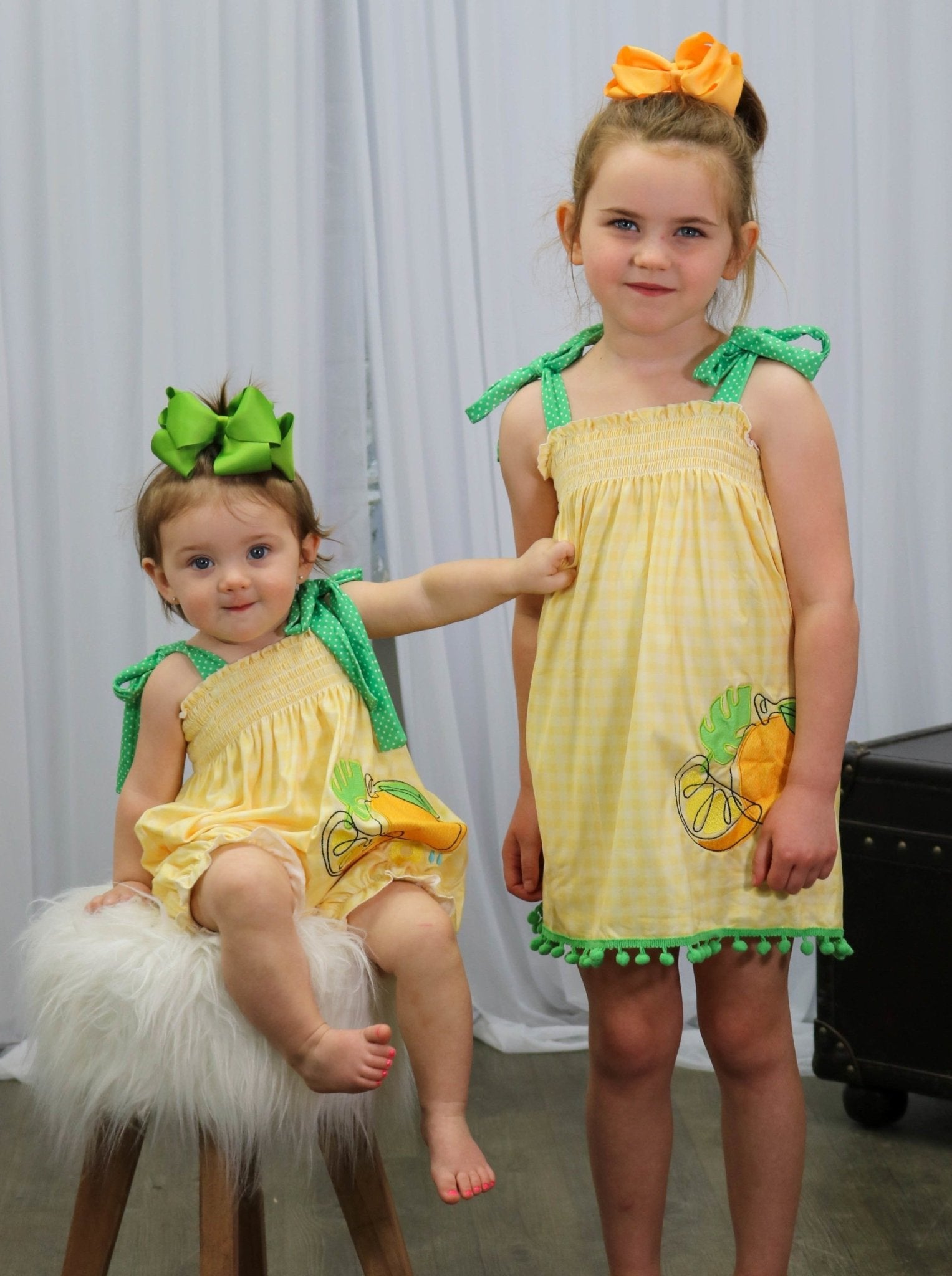 Yellow & Green Lemons Tie Dress - Marie Nicole Clothing
