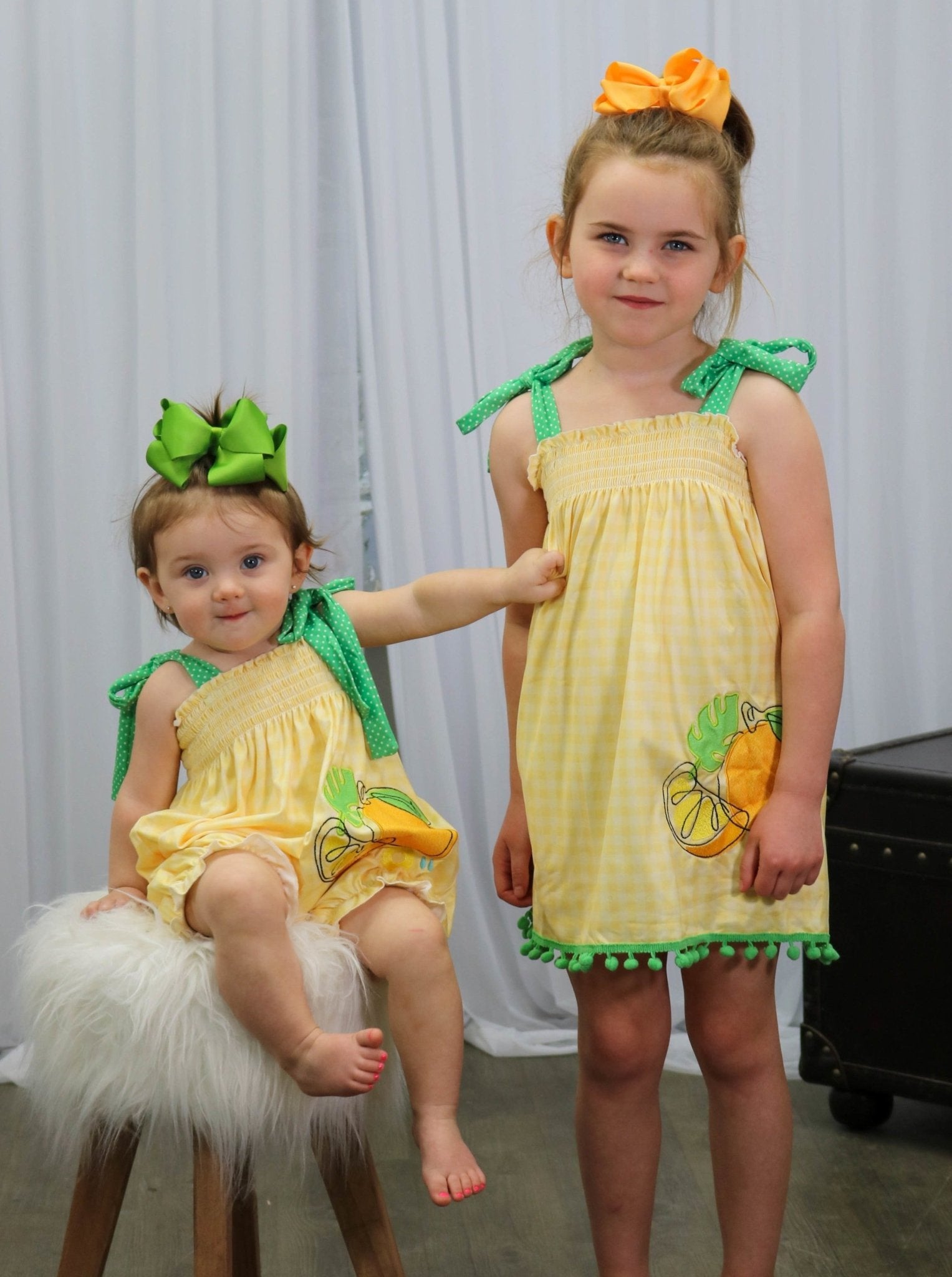 Yellow & Green Lemons Tie Romper - Marie Nicole Clothing