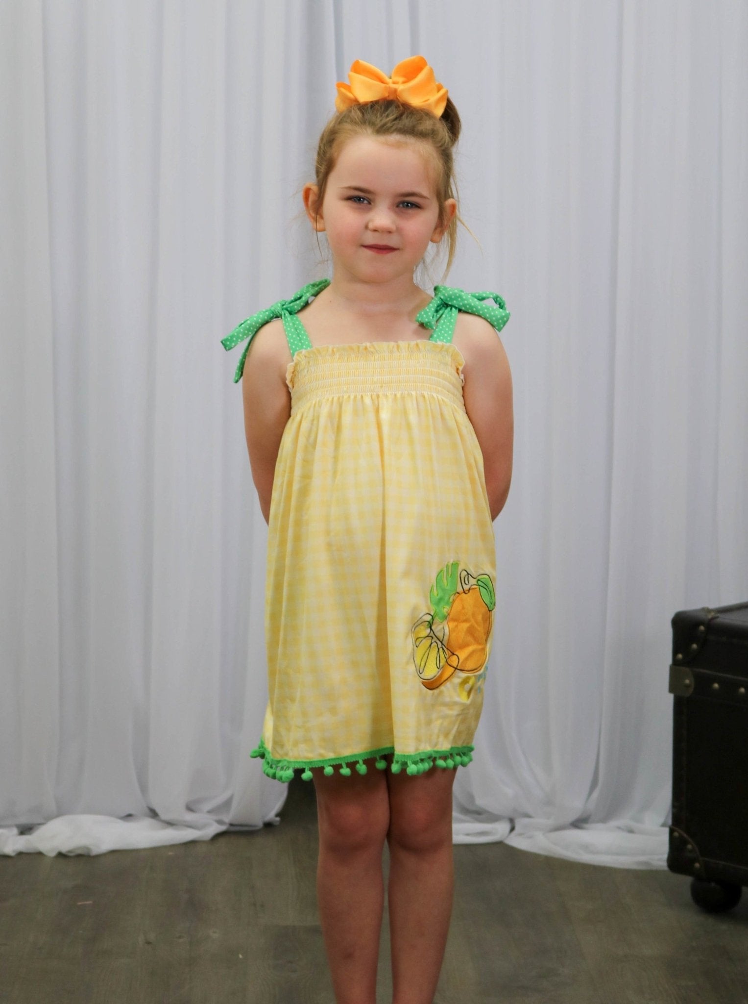Yellow & Green Lemons Tie Dress - Marie Nicole Clothing