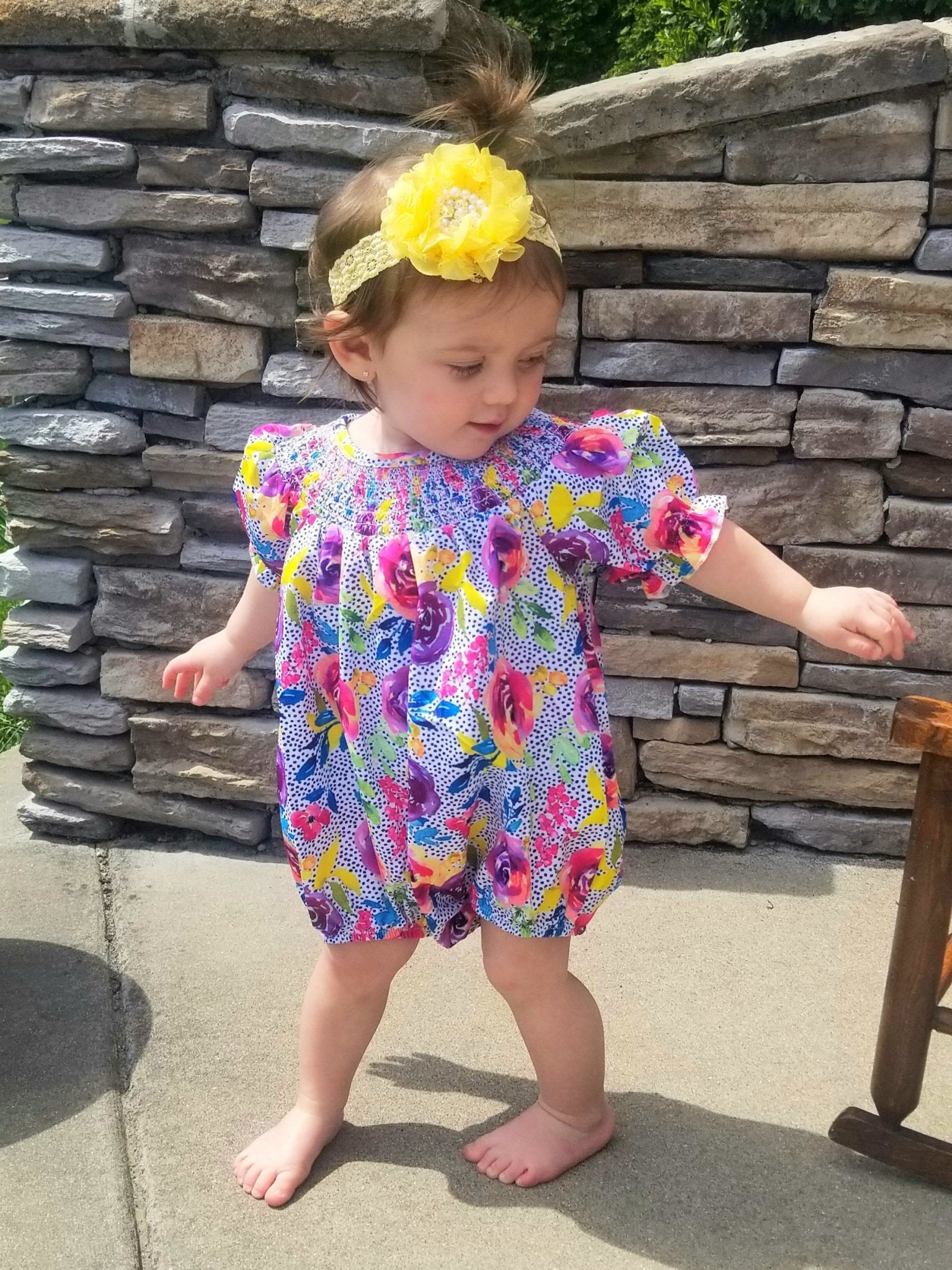 Smocked Bright Rose Bubble Romper - Marie Nicole Clothing