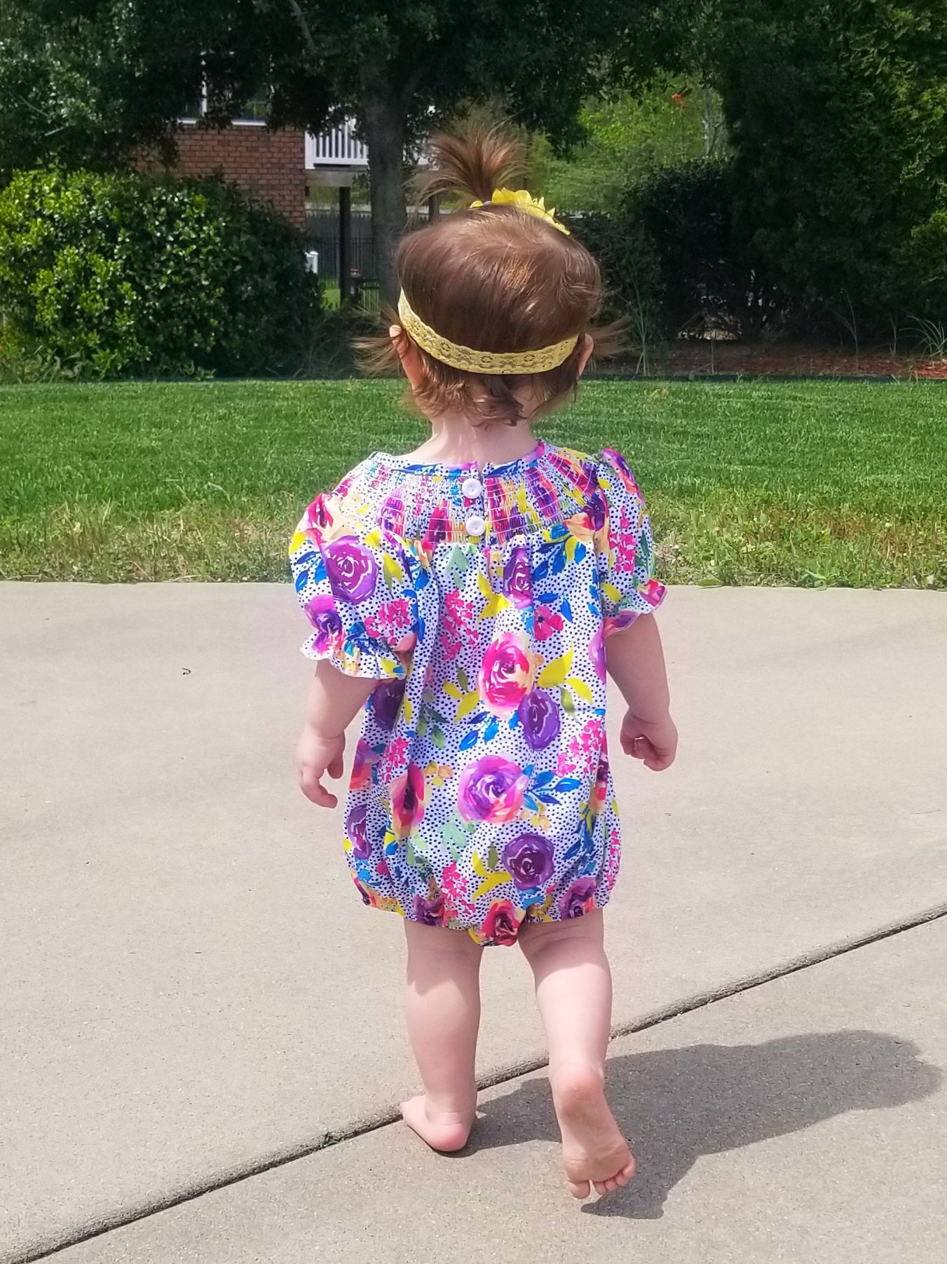 Smocked Bright Rose Bubble Romper - Marie Nicole Clothing