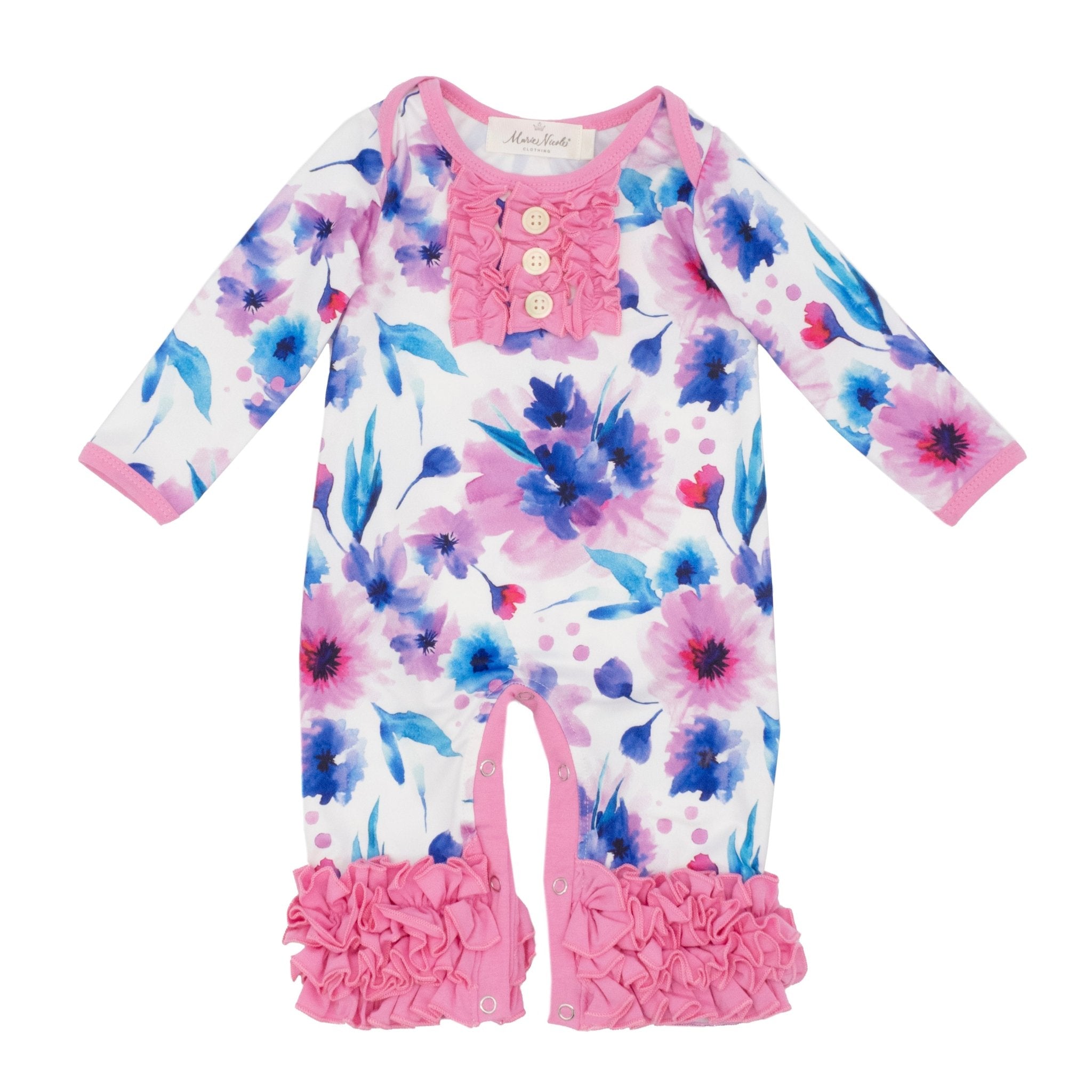 Pink Watercolor Anemone Icing Romper - Marie Nicole Clothing