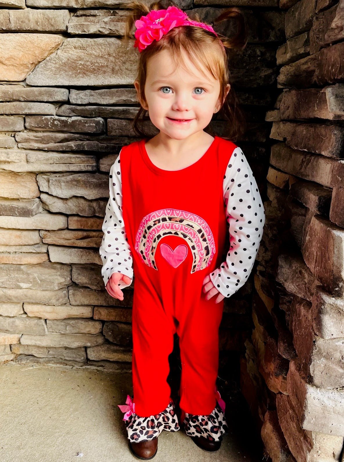 Love Leopard Rainbow Raglan Ruffle Romper - Marie Nicole Clothing