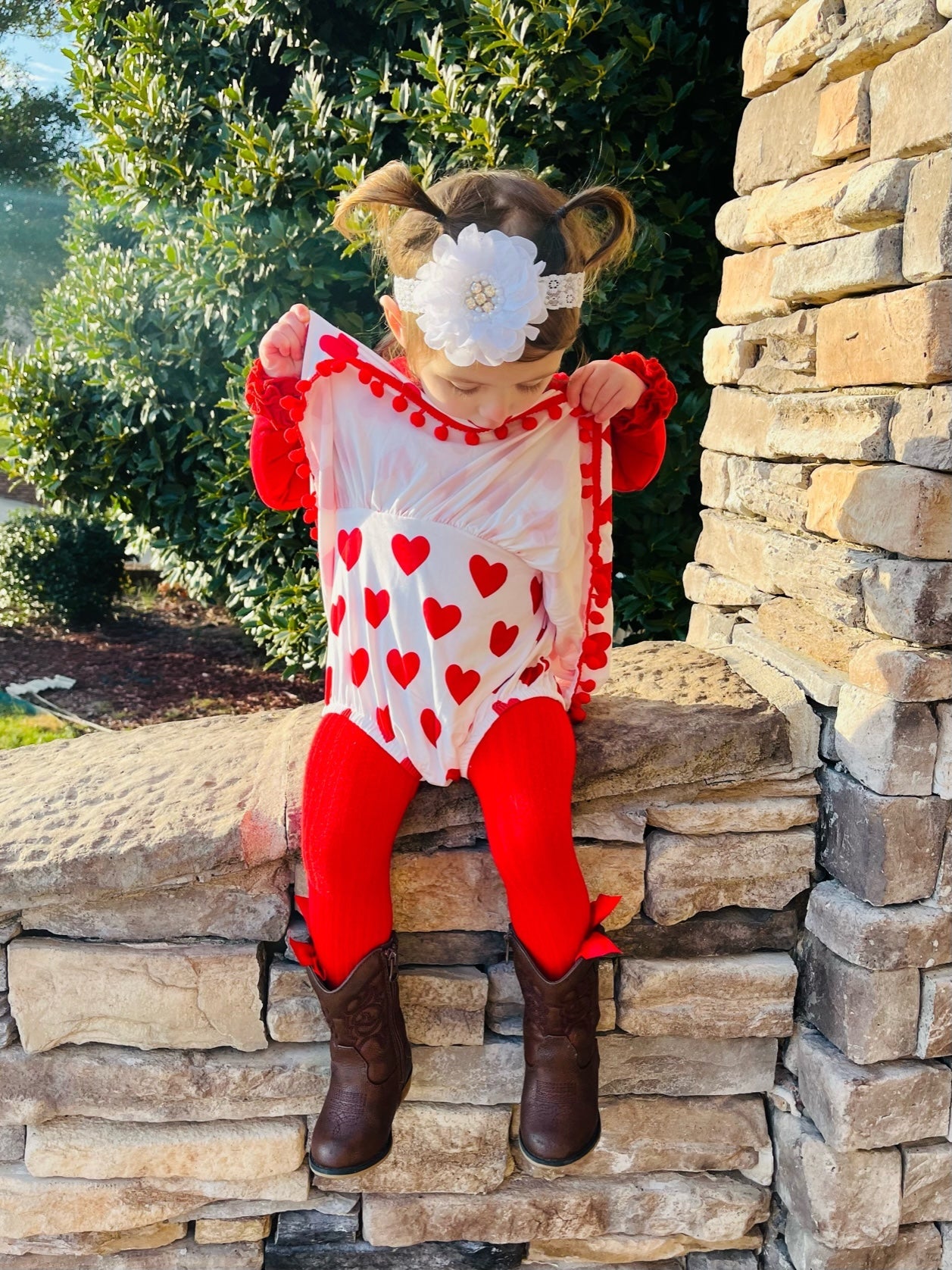 Sparkly Red Heart Tie Dressy Romper - Marie Nicole Clothing