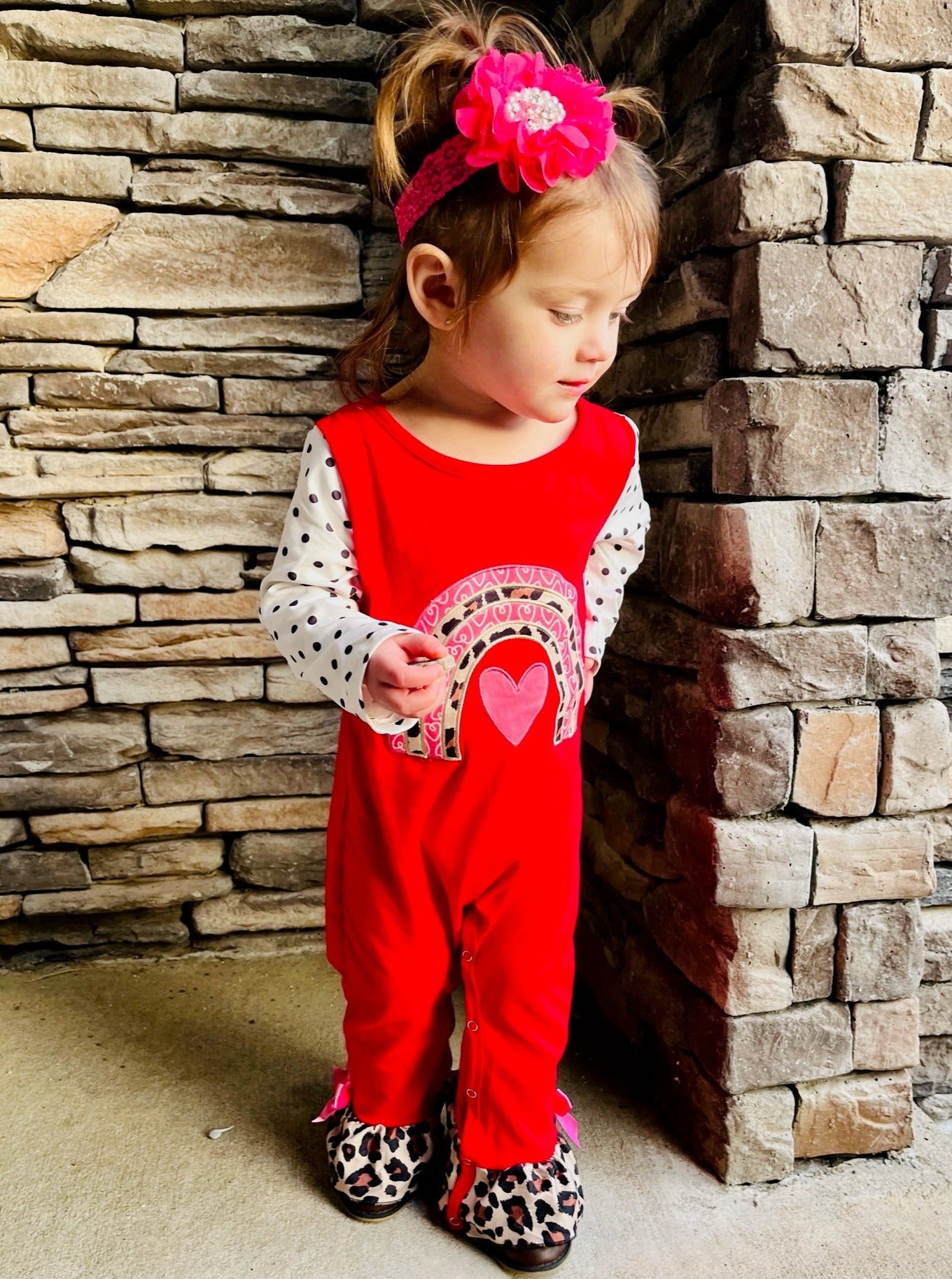 Love Leopard Rainbow Raglan Ruffle Romper - Marie Nicole Clothing