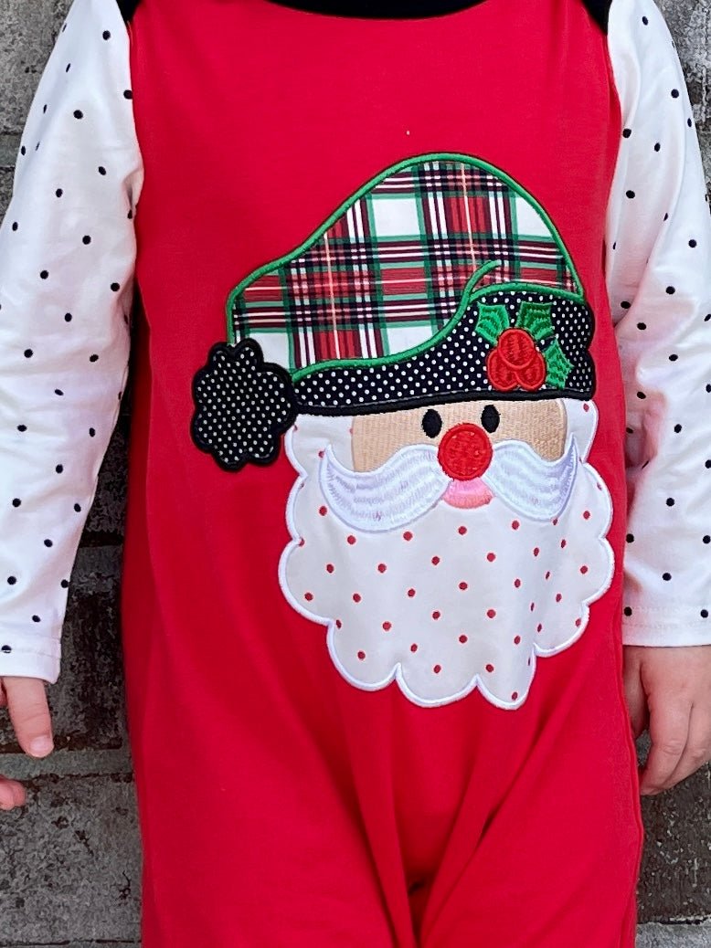 Red Santa Raglan Ruffle Romper - Marie Nicole Clothing