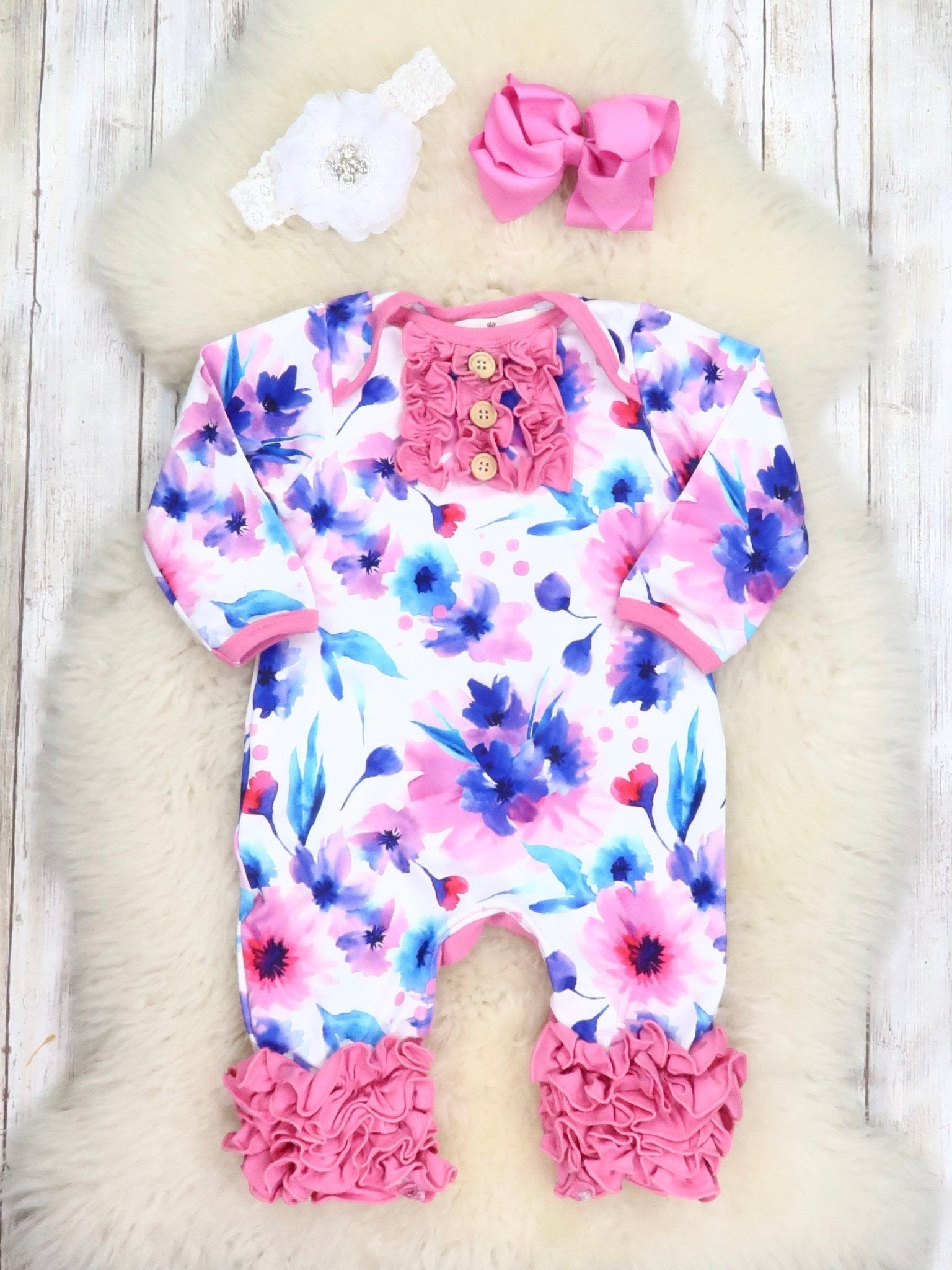 Pink Watercolor Anemone Icing Romper - Marie Nicole Clothing