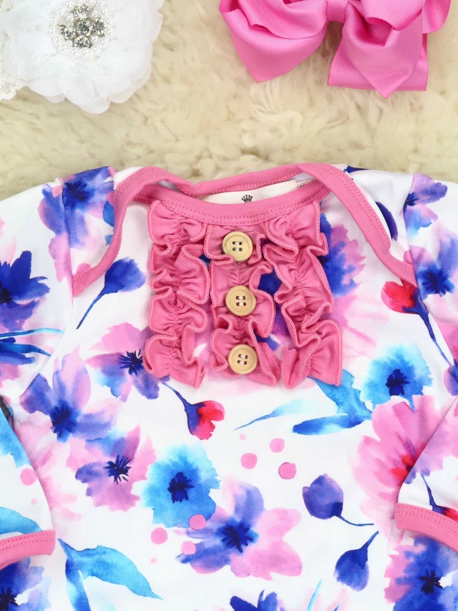Pink Watercolor Anemone Icing Romper - Marie Nicole Clothing