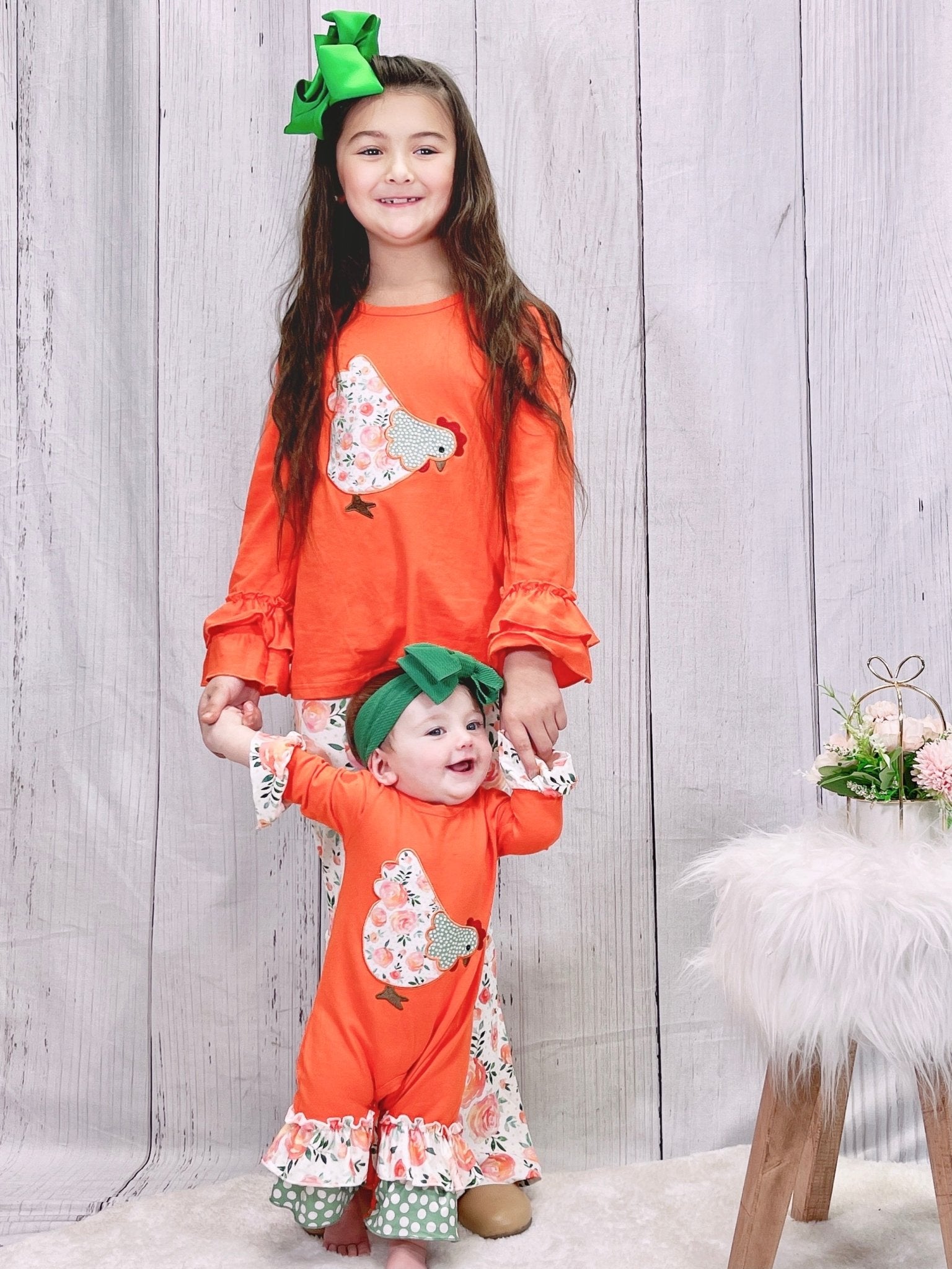 Orange Ruffle Floral Chicken Bell Bottom Outfit - Marie Nicole Clothing