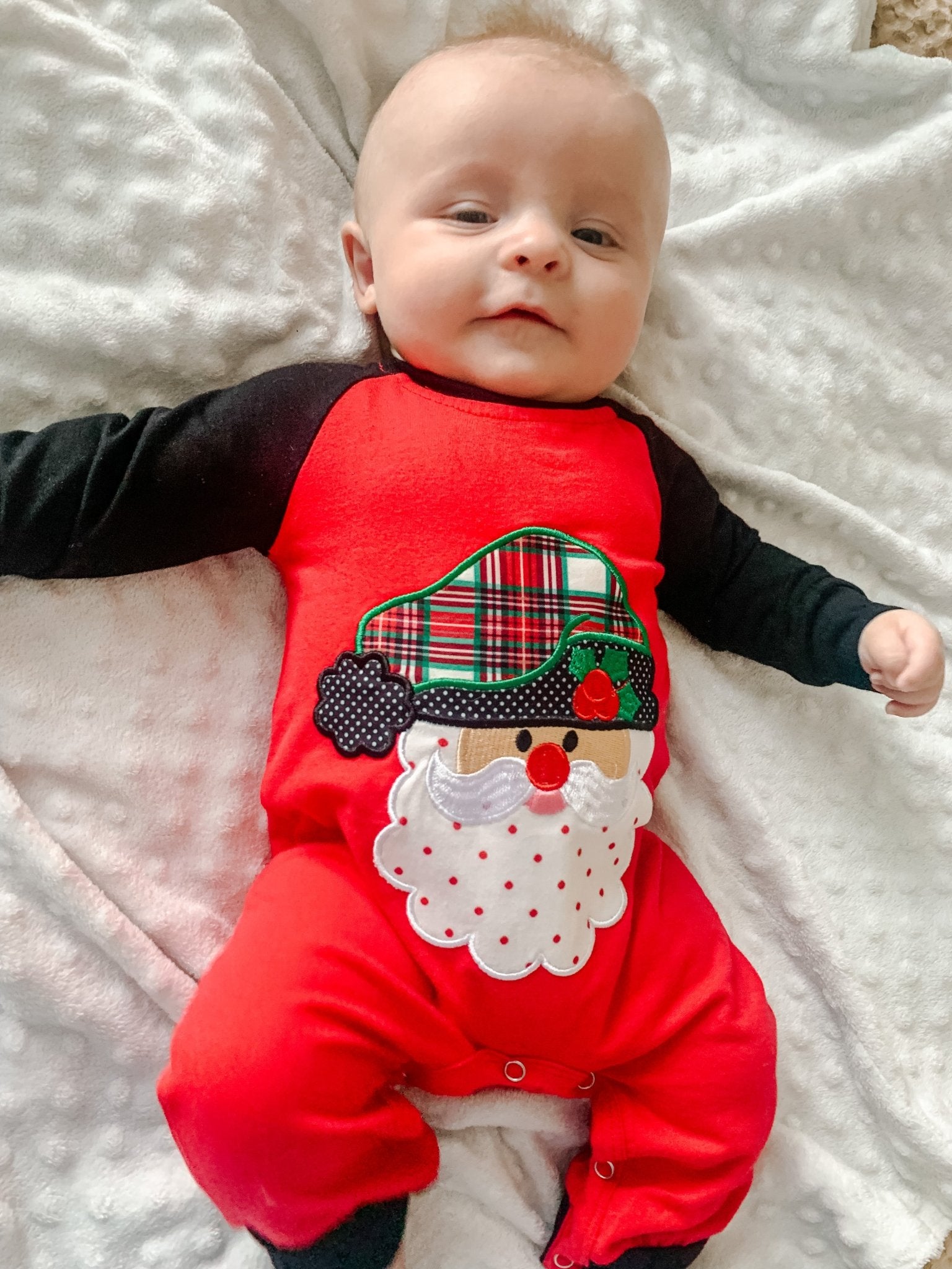 Red Santa Raglan Romper - Marie Nicole Clothing