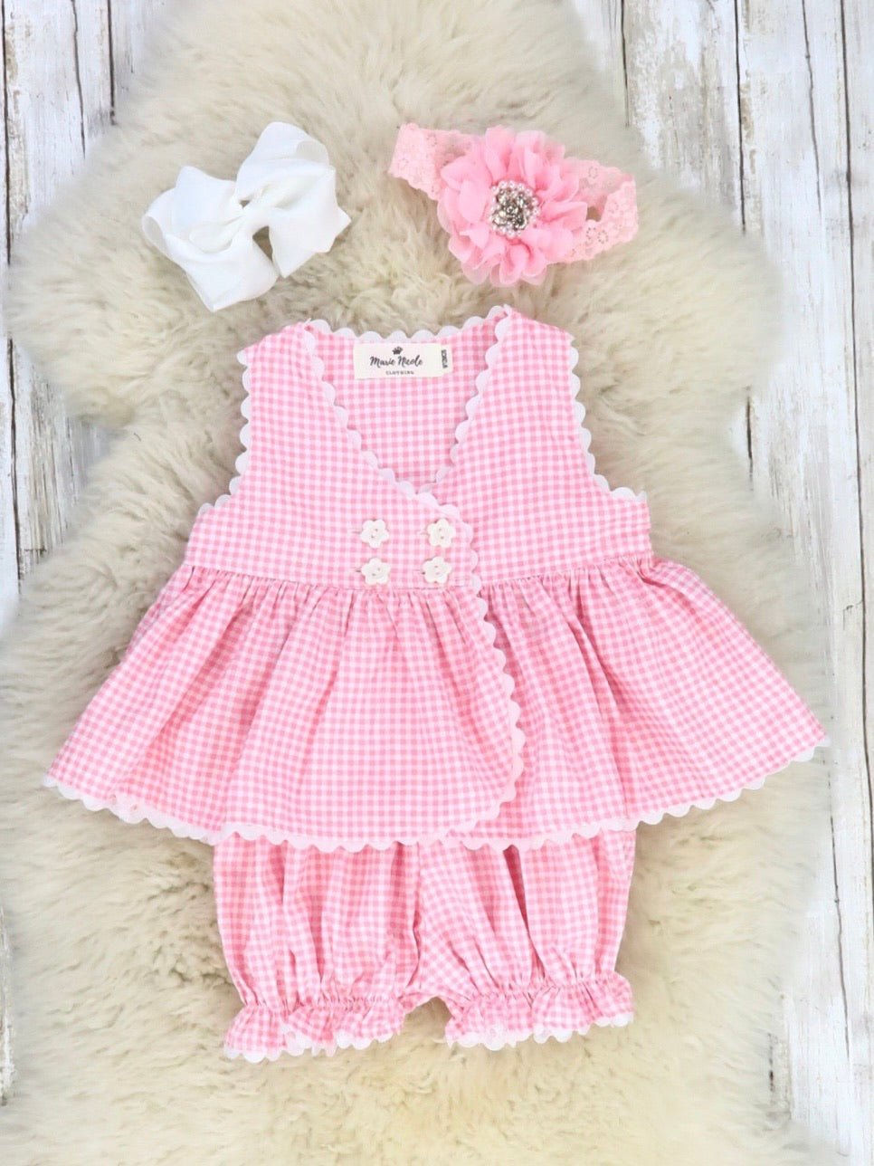 Cotton Criss Cross Ruffle Outfit - Pink - Marie Nicole Clothing