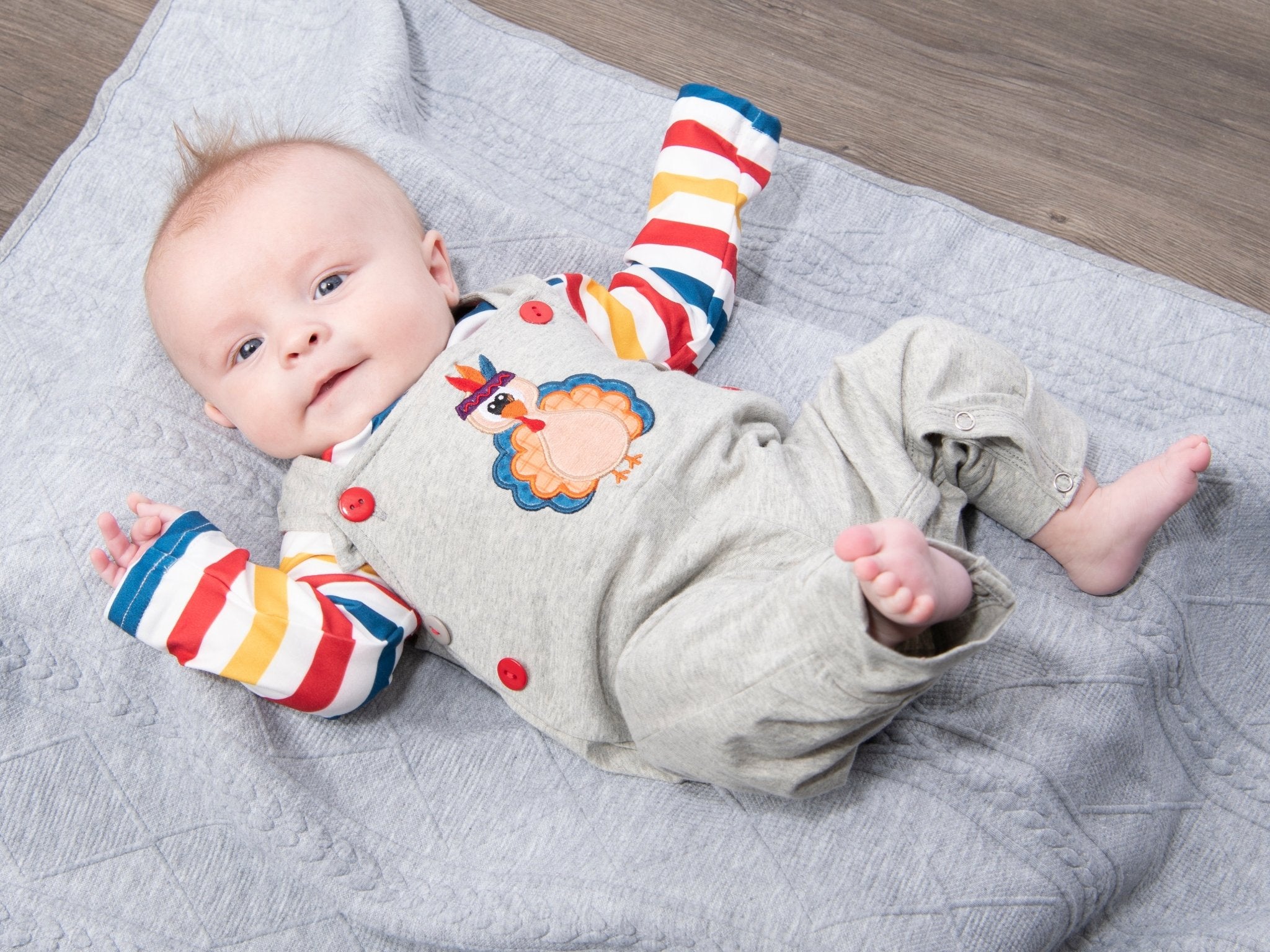 Striped Onesie & Turkey Overall Set - Marie Nicole Clothing