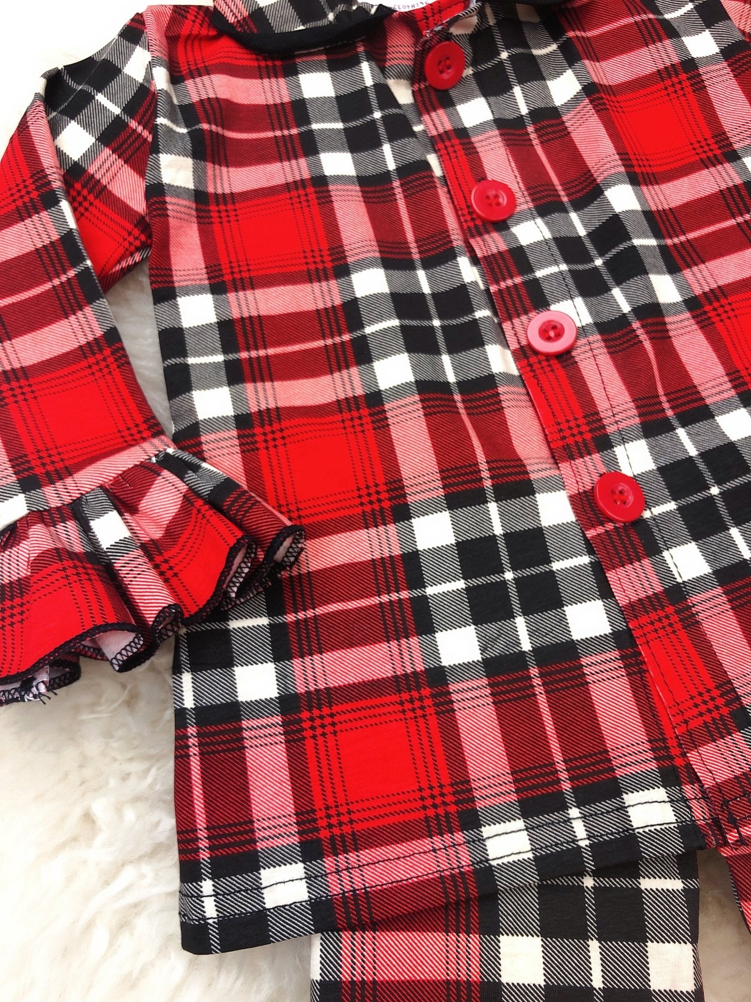 Christmas Plaid Ruffle Button Pajamas - Marie Nicole Clothing