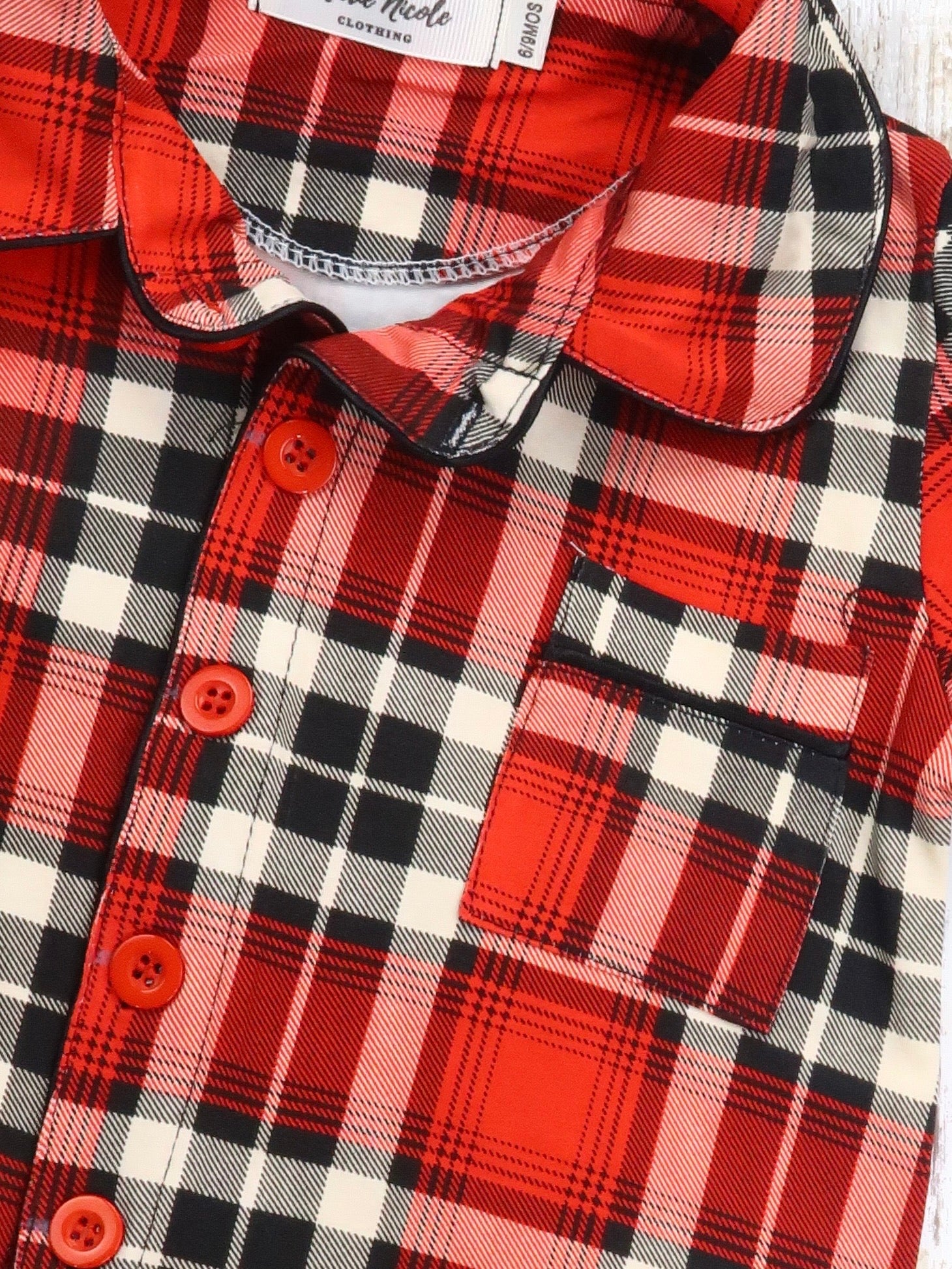 Christmas Plaid Ruffle Button Pajamas - Marie Nicole Clothing