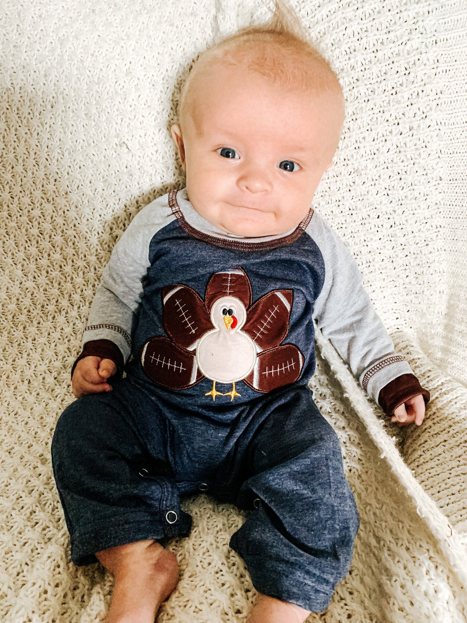 Navy Football Turkey Raglan Romper - Marie Nicole Clothing