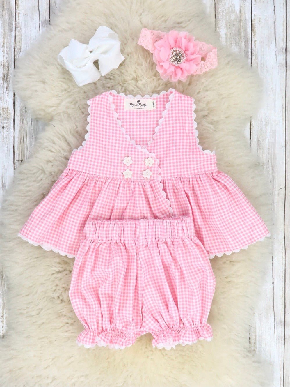 Cotton Criss Cross Ruffle Outfit - Pink - Marie Nicole Clothing
