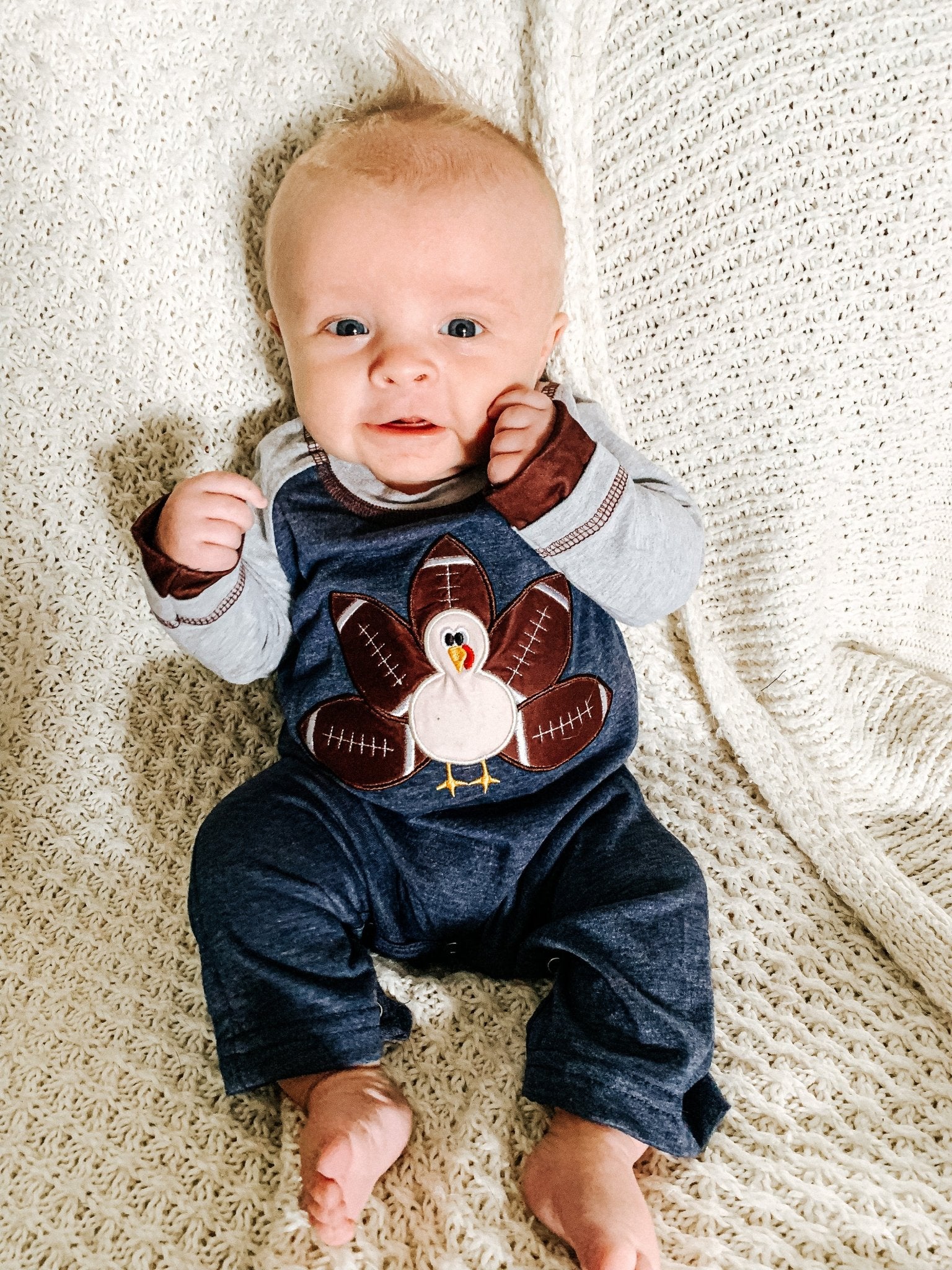 Navy Football Turkey Raglan Romper - Marie Nicole Clothing