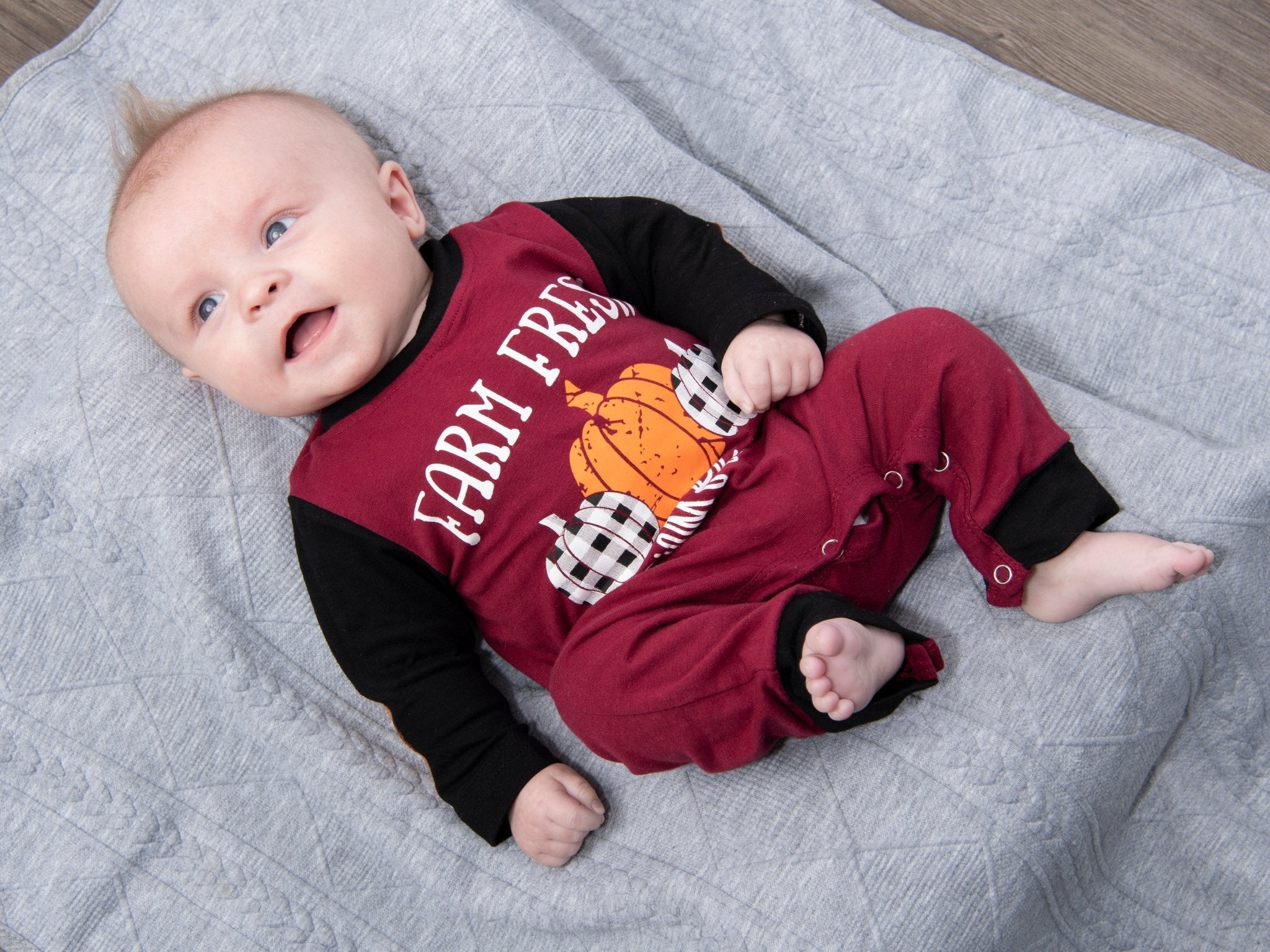 Farm Fresh Pumpkins Burgundy Romper - Marie Nicole Clothing