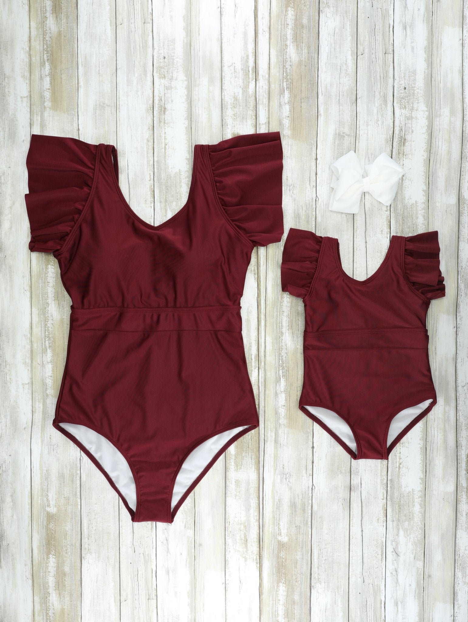 Mom & Me Maroon Ruffle Swimsuit - Marie Nicole Clothing