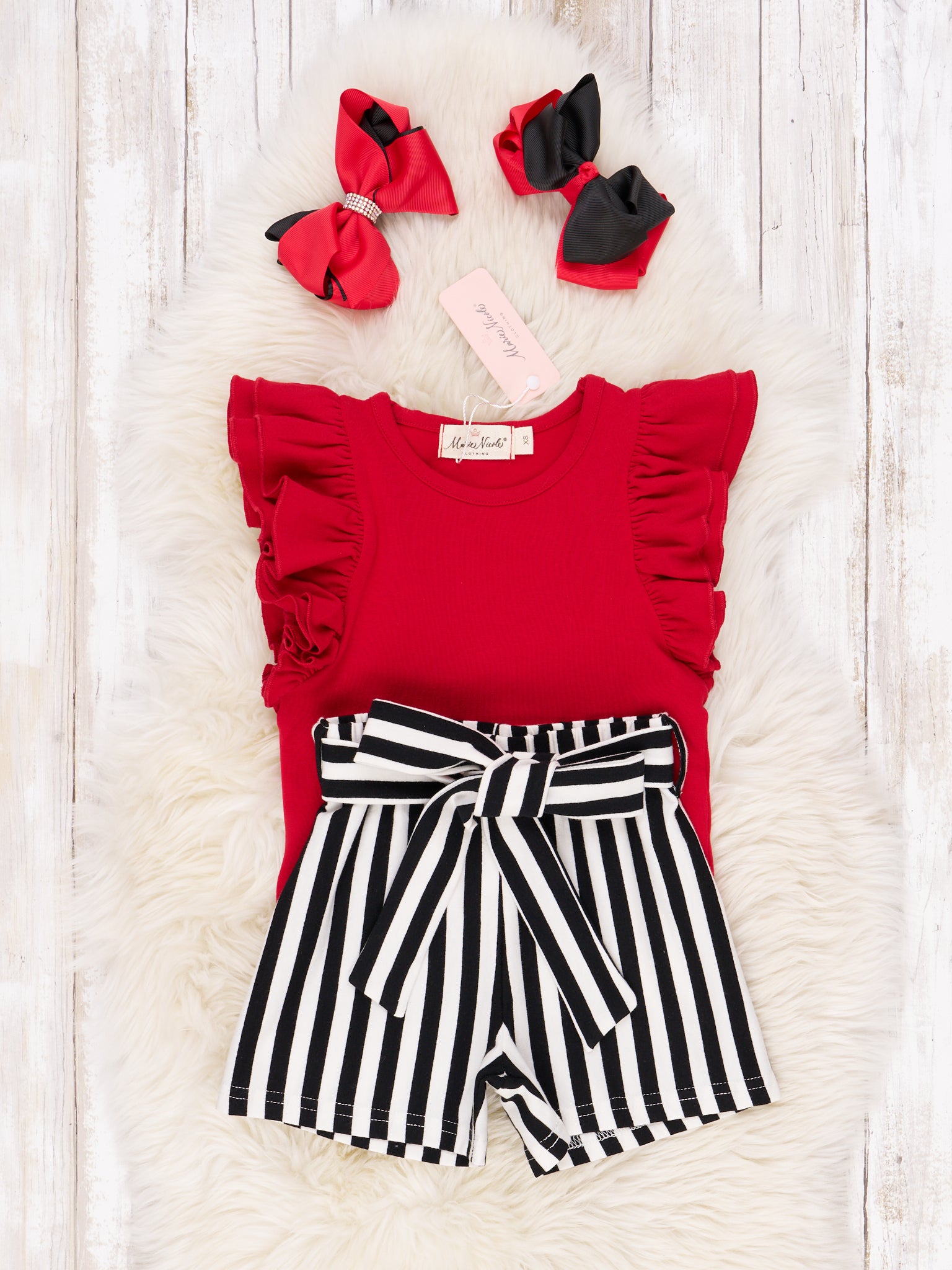 Red & Black Striped Ruffle Outfit - Marie Nicole Clothing