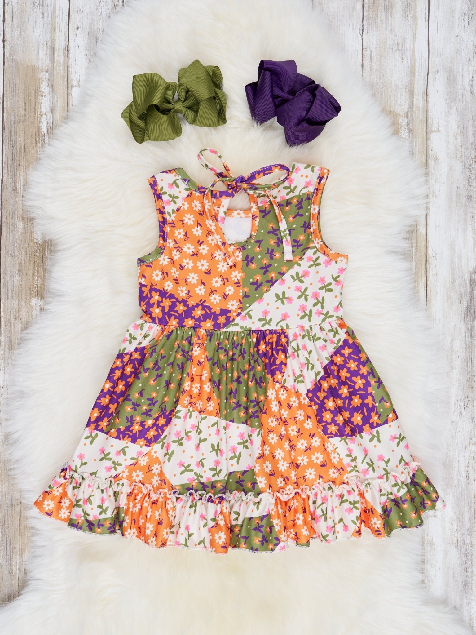 Geometric Floral Ruffle Dress - Marie Nicole Clothing