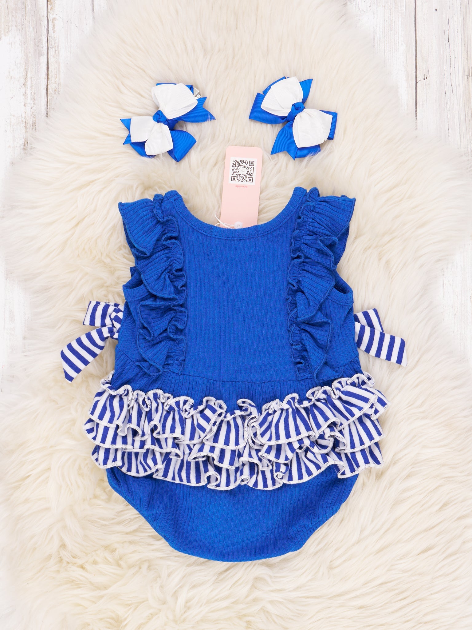 Blue & White Striped Ruffle Romper - Marie Nicole Clothing