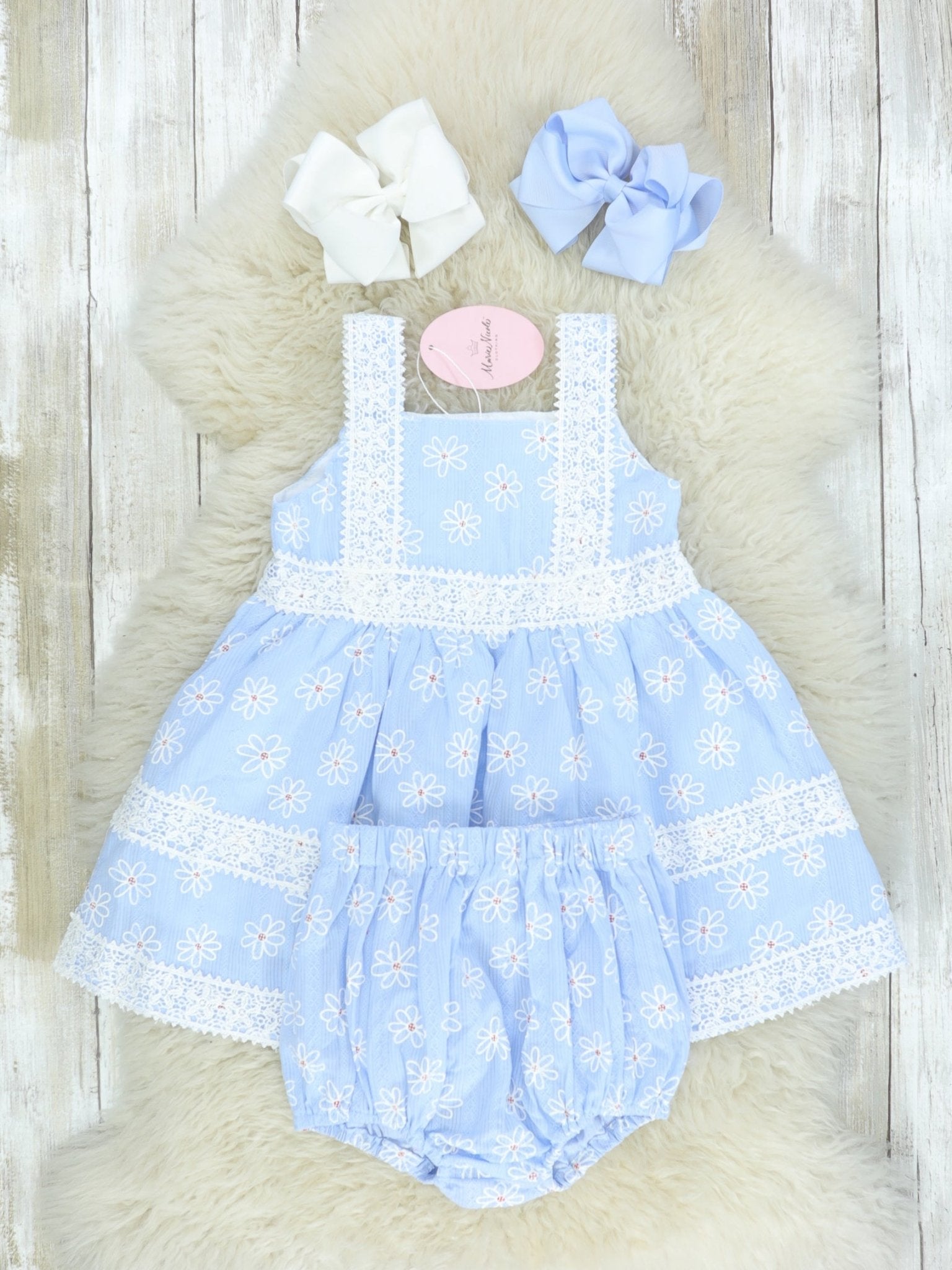 Blue Daisy Lace Dress - Marie Nicole Clothing