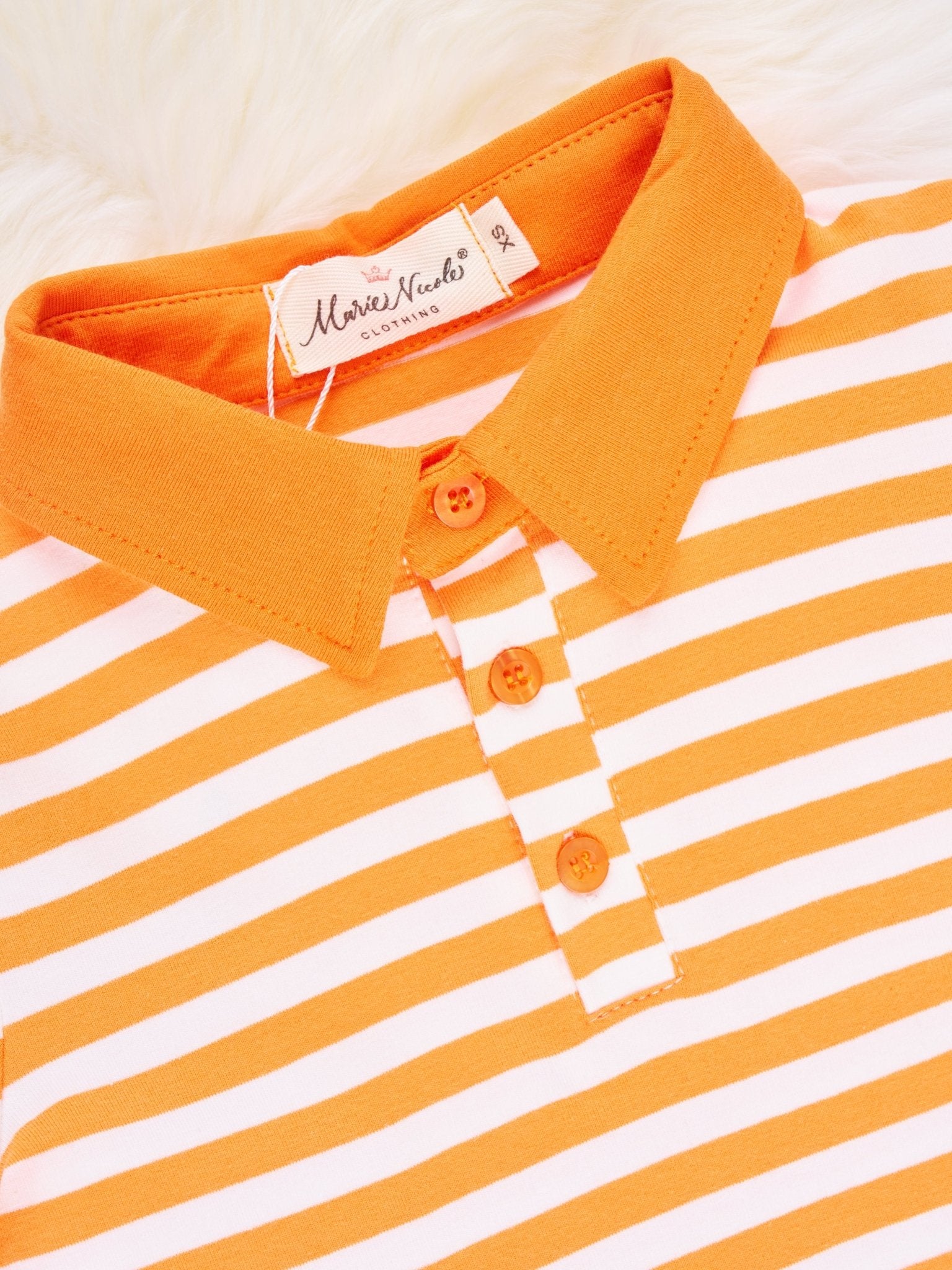 Orange & White Striped Polo - Marie Nicole Clothing