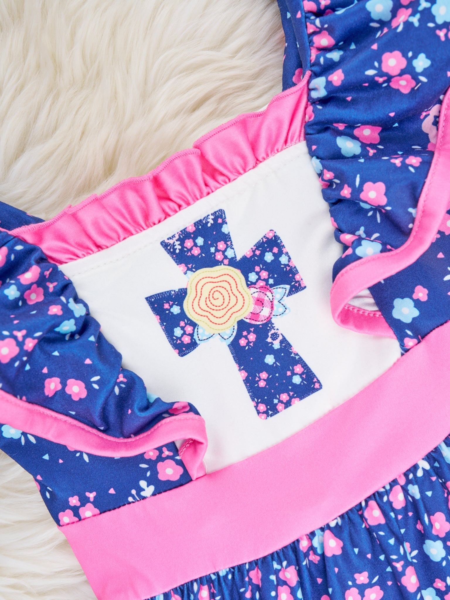 Navy Floral Cross Ruffle Romper - Marie Nicole Clothing