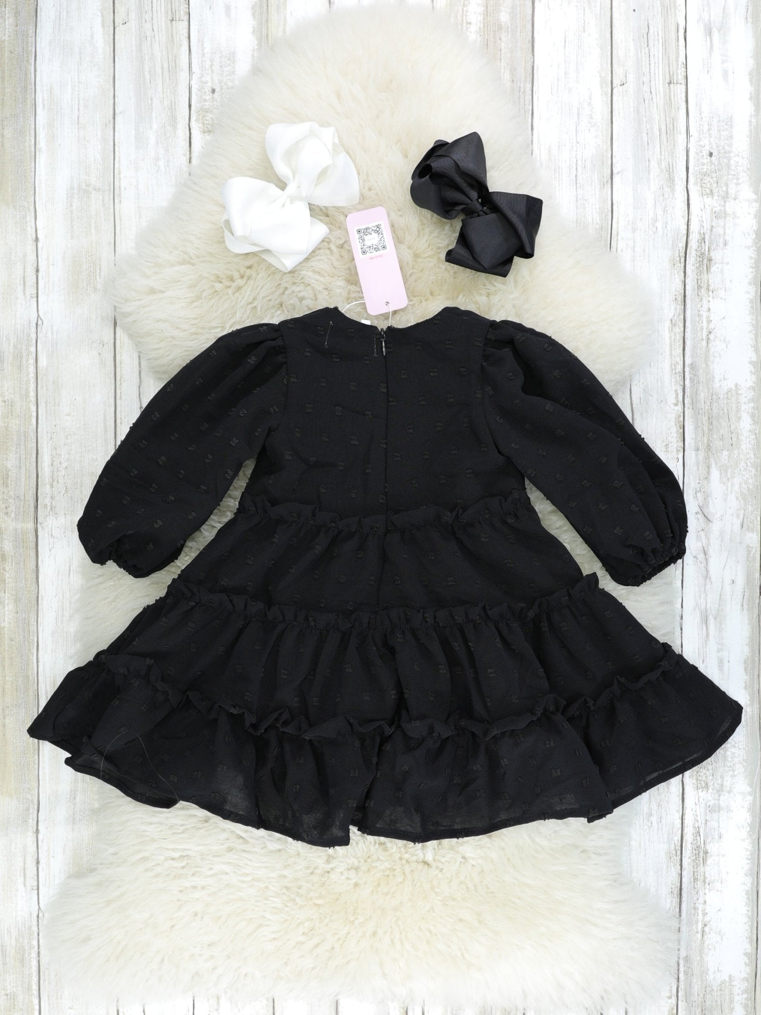 Black Swiss Dot Tiered Dress - Marie Nicole Clothing