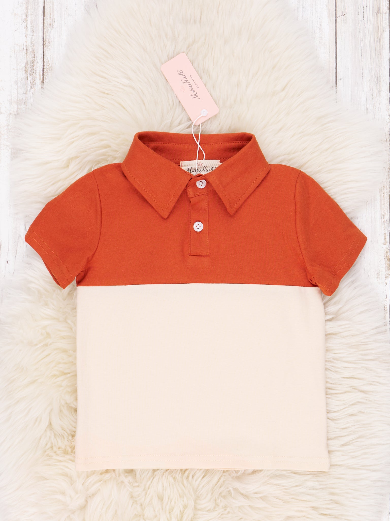 Burnt Orange Color Block Polo - Marie Nicole Clothing