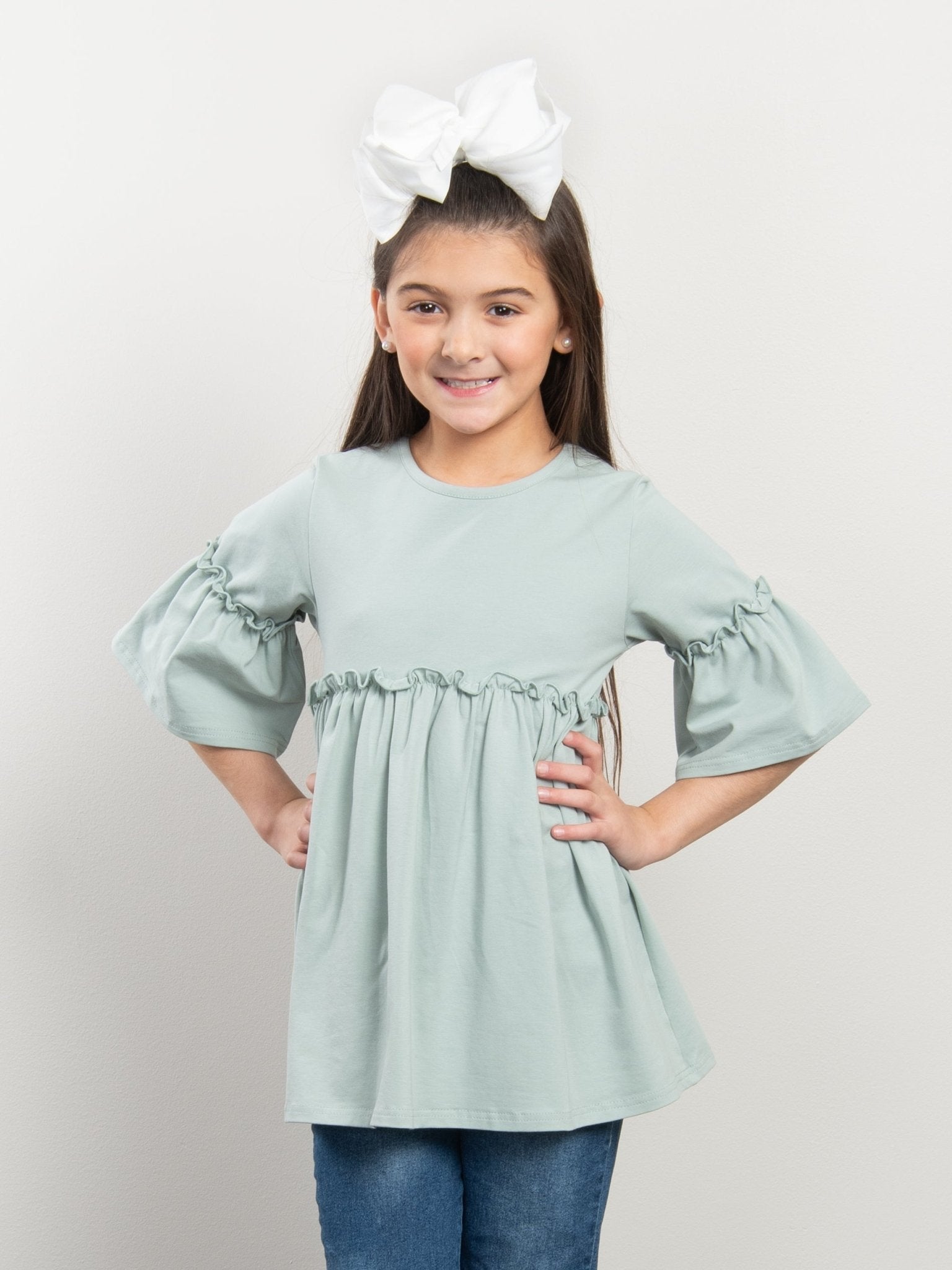 Mom & Me Mint Cotton Ruffle Tunic - Marie Nicole Clothing