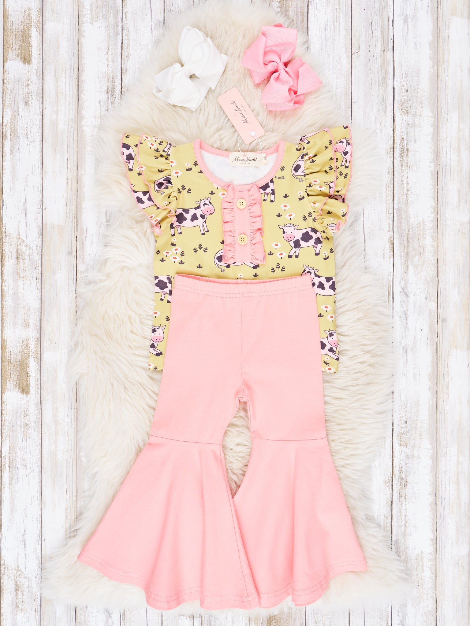 Funky Cow Ruffle Bell Bottom Outfit - Marie Nicole Clothing