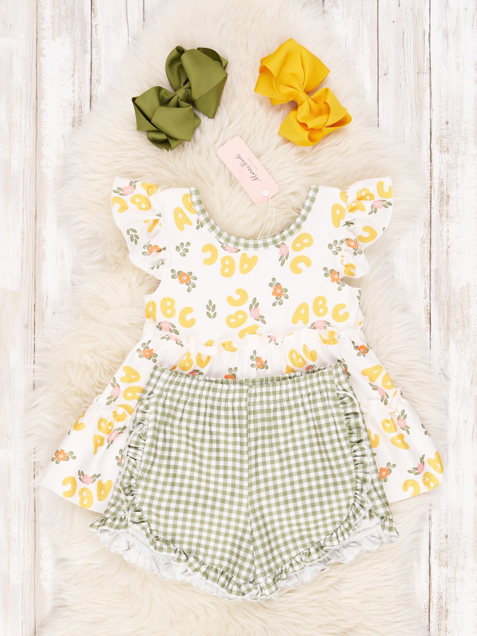 Gingham Yellow ABC Ruffle Outfit - Marie Nicole Clothing