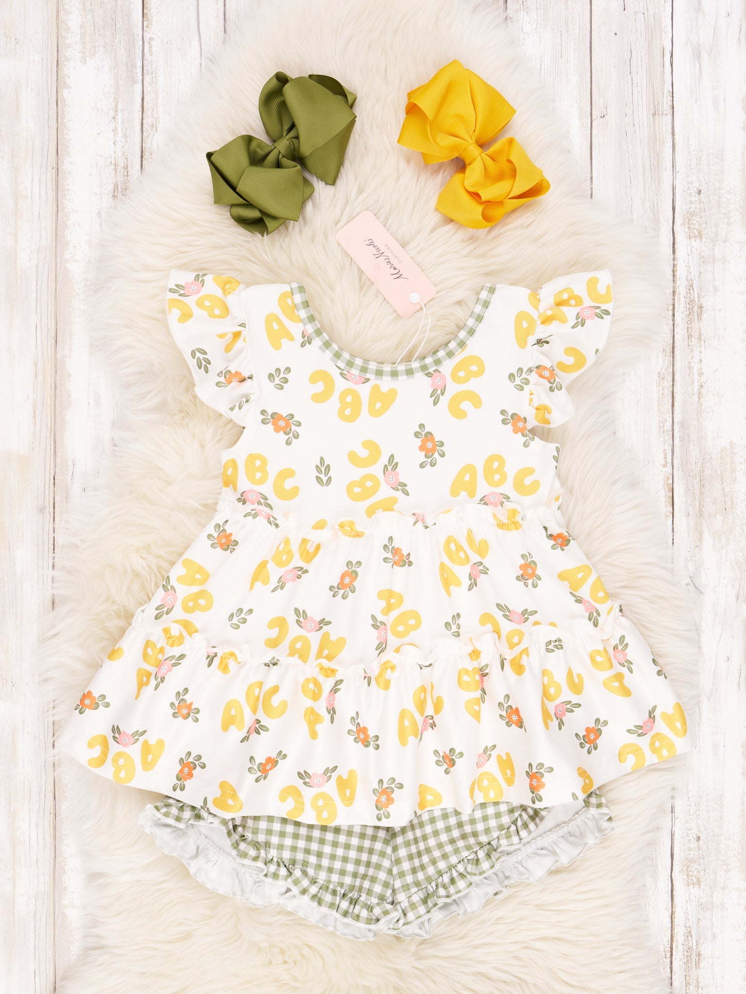 Gingham Yellow ABC Ruffle Outfit - Marie Nicole Clothing