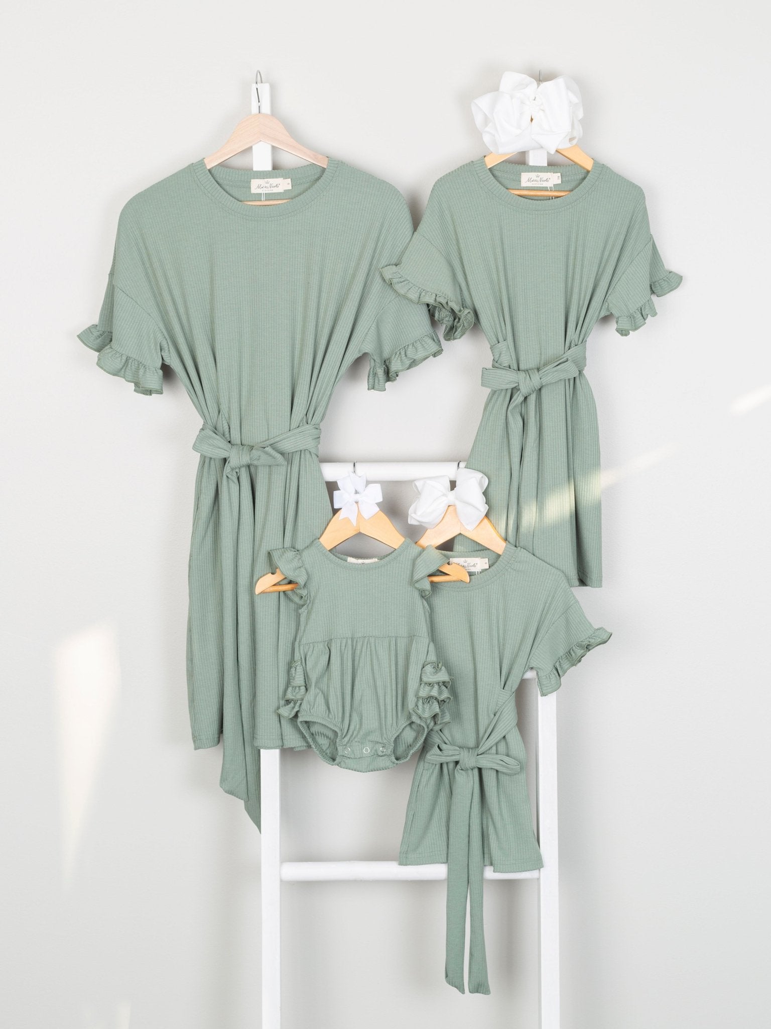 Mom & Me Sage Ribbed Ruffle Dress & Bubble - Marie Nicole Clothing