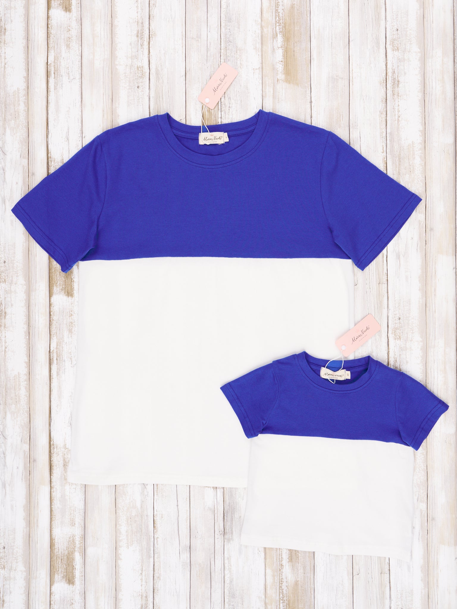 Unisex Blue & White Color Block Shirt - Marie Nicole Clothing