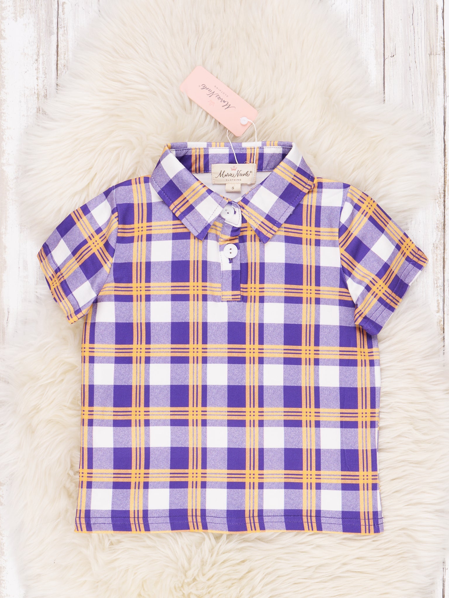 Purple & Gold Plaid Polo - Marie Nicole Clothing