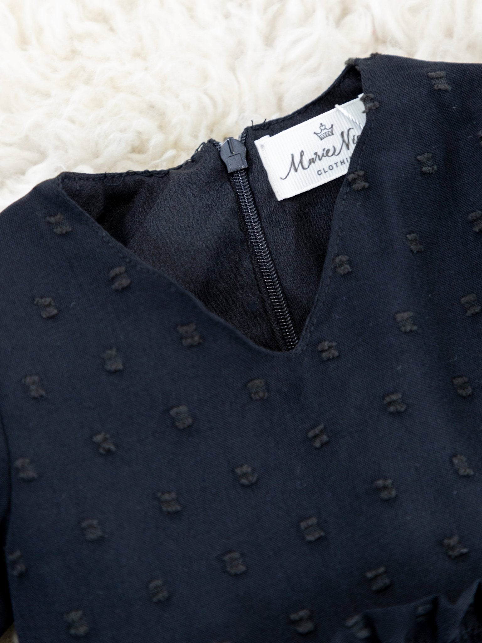 Black Swiss Dot Tiered Dress - Marie Nicole Clothing