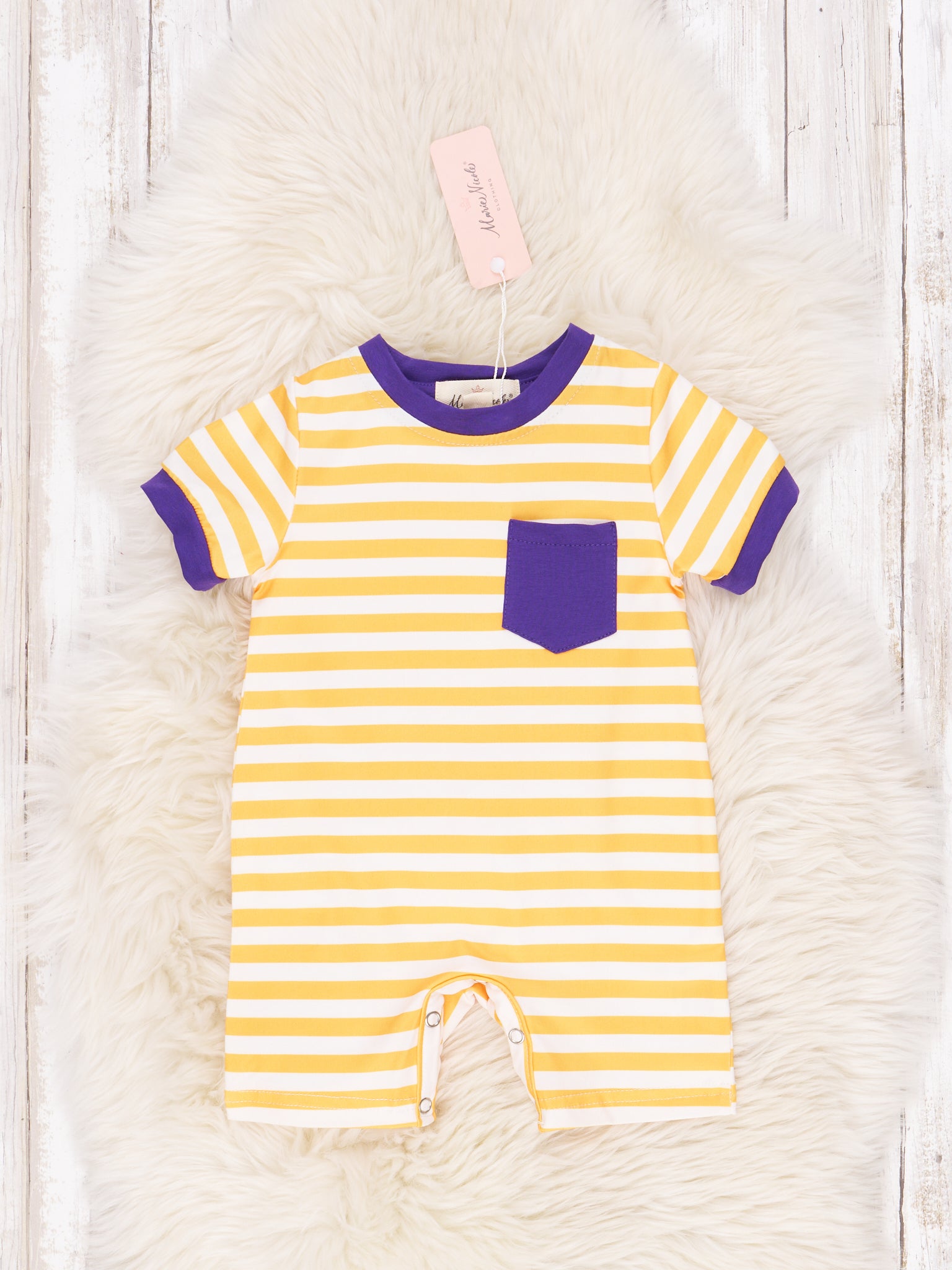 Purple & Gold Striped Romper - Marie Nicole Clothing