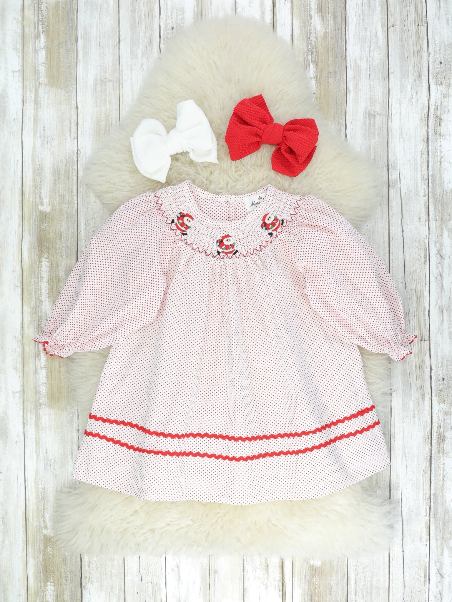 Pink & Red Santa Smocked Dress - Marie Nicole Clothing