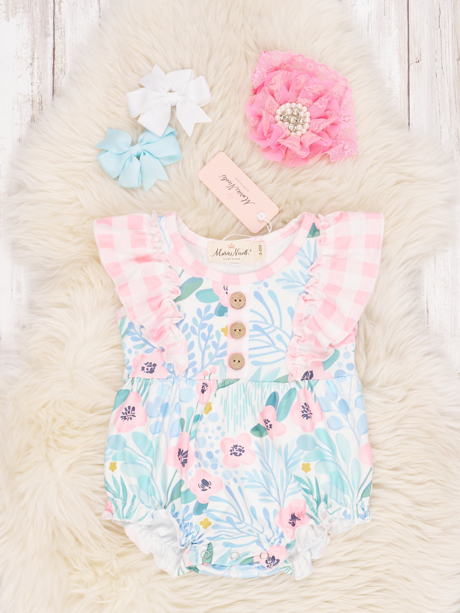 Anemone Gingham Ruffle Romper - Marie Nicole Clothing