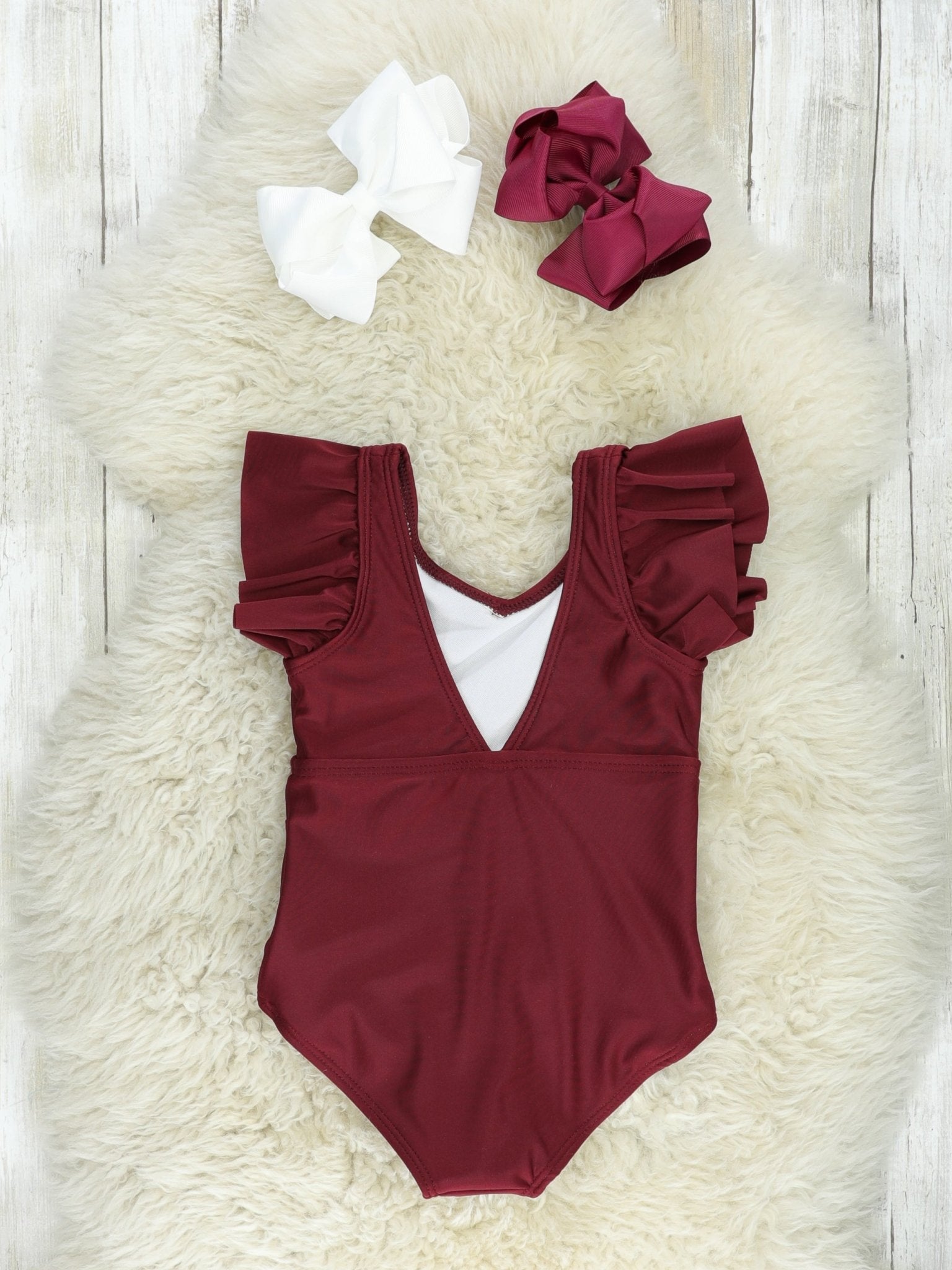 Mom & Me Maroon Ruffle Swimsuit - Marie Nicole Clothing