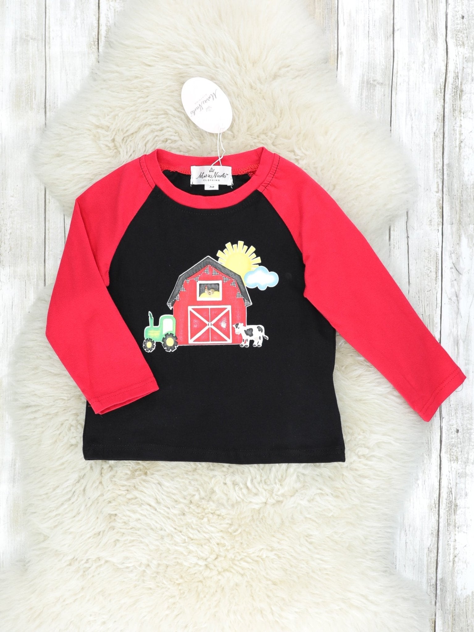 Red Raglan Barn Shirt - Marie Nicole Clothing