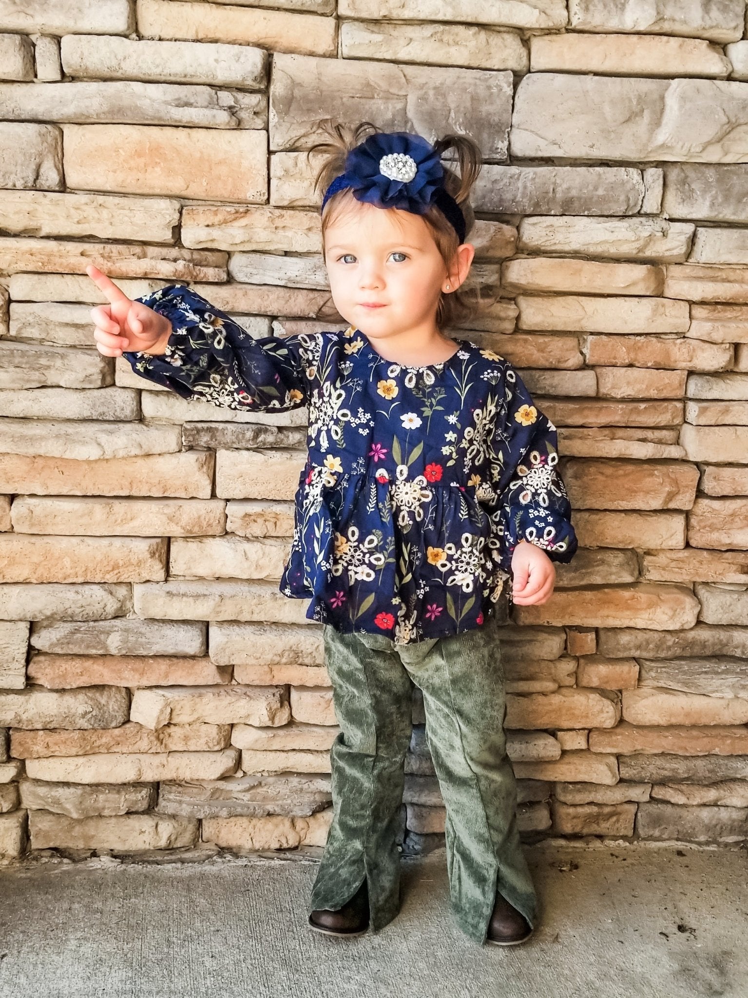 Indigo Blue Mixed Floral Peplum Top - Marie Nicole Clothing