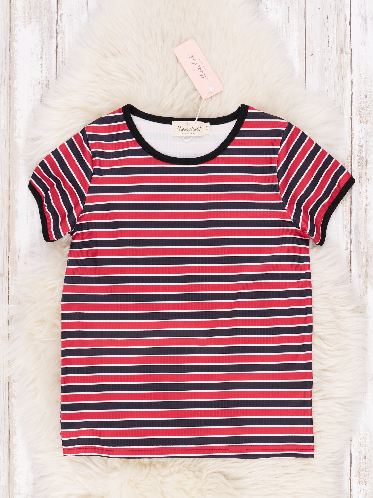 Pre - Teen Red & Black Striped Shirt - Marie Nicole Clothing